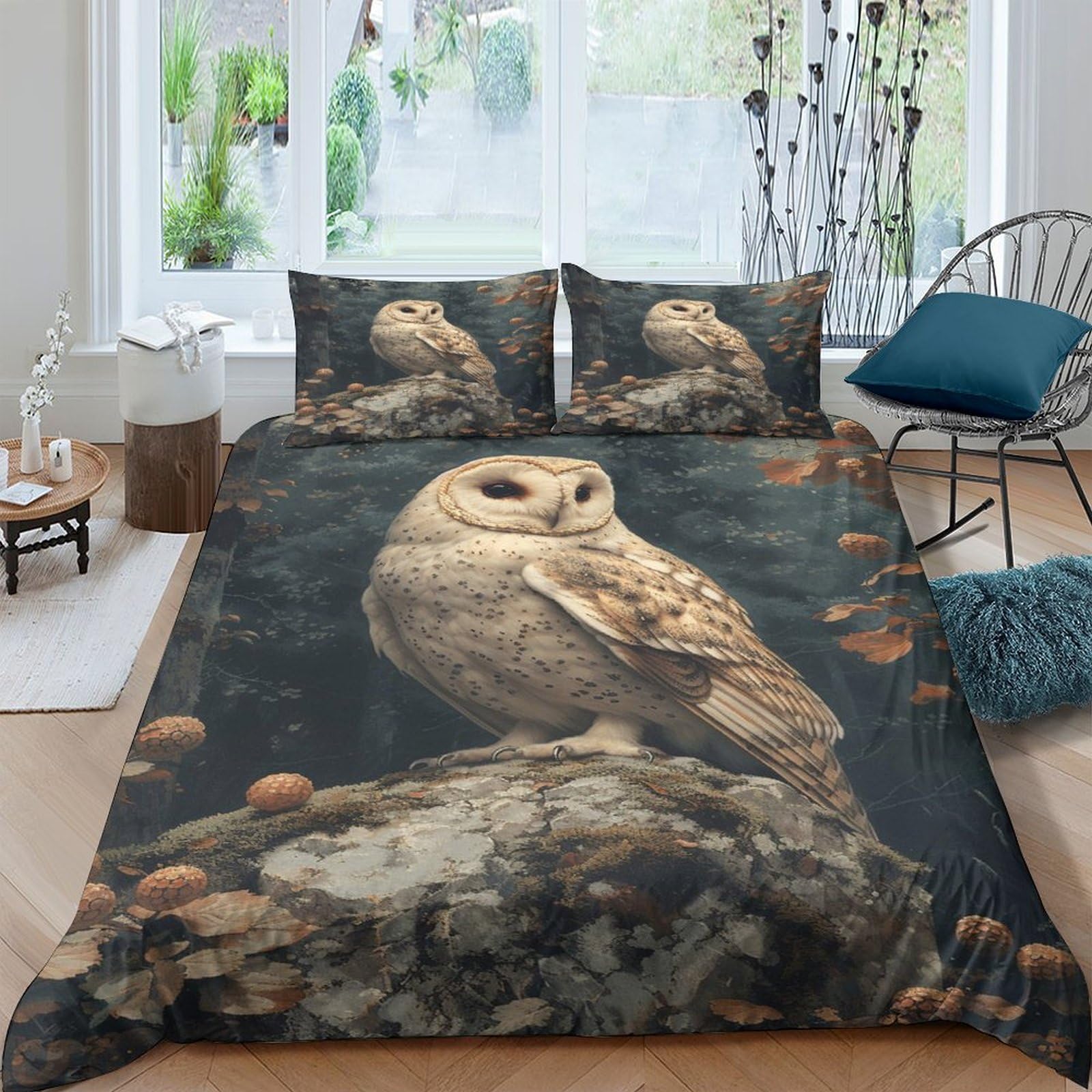 Ctjqhvkz Style-10 3D Printed Barn Owl Fitted Sheet Microfiber Soft Artistic Forest Bed Cover For Bedroom Guest Room Decor Single（135X200cm）