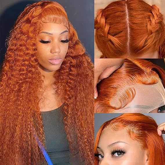 Ginger Orange Deep Wave Lace Front Wigs Human Hair Colored 13x4 HD Transparent Lace Frontal Wig Human Hair for Black Women 180% Density Glueless Curly Wigs with Baby Hair Pre Plucked 26 Inch