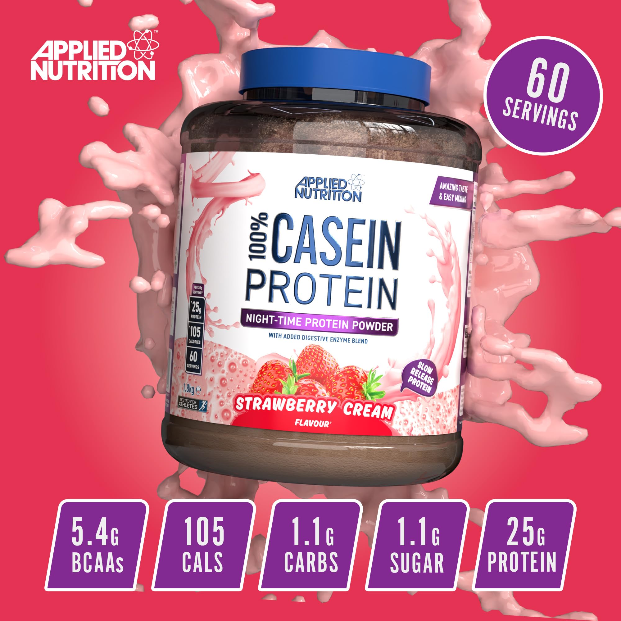 Applied Nutrition 100% Casein Protein, Strawberry Cream - 1800g