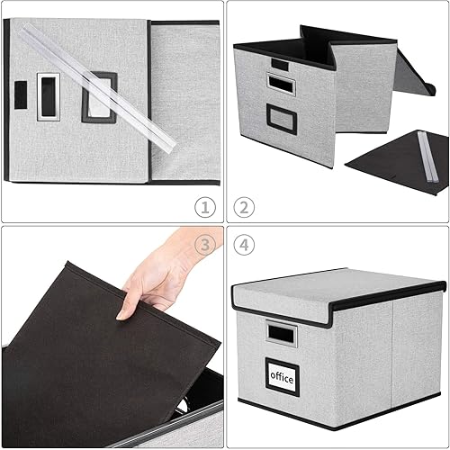Vista 259 de Huolewa Caja organizadora de archivos con tapa, organizador de carpetas de archivos plegable para almacenamiento de documentos de oficina, caja
