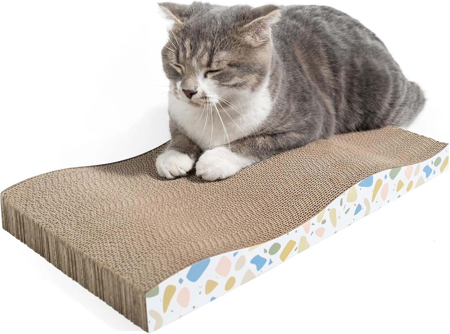 Conlun Cat Scratcher Cardboard Cat Scratch Pad with Premium Scratch Textures Design Durable Cat Scratching Pad Reversible Half Wave 16.5L x 8.6W x 1.6H