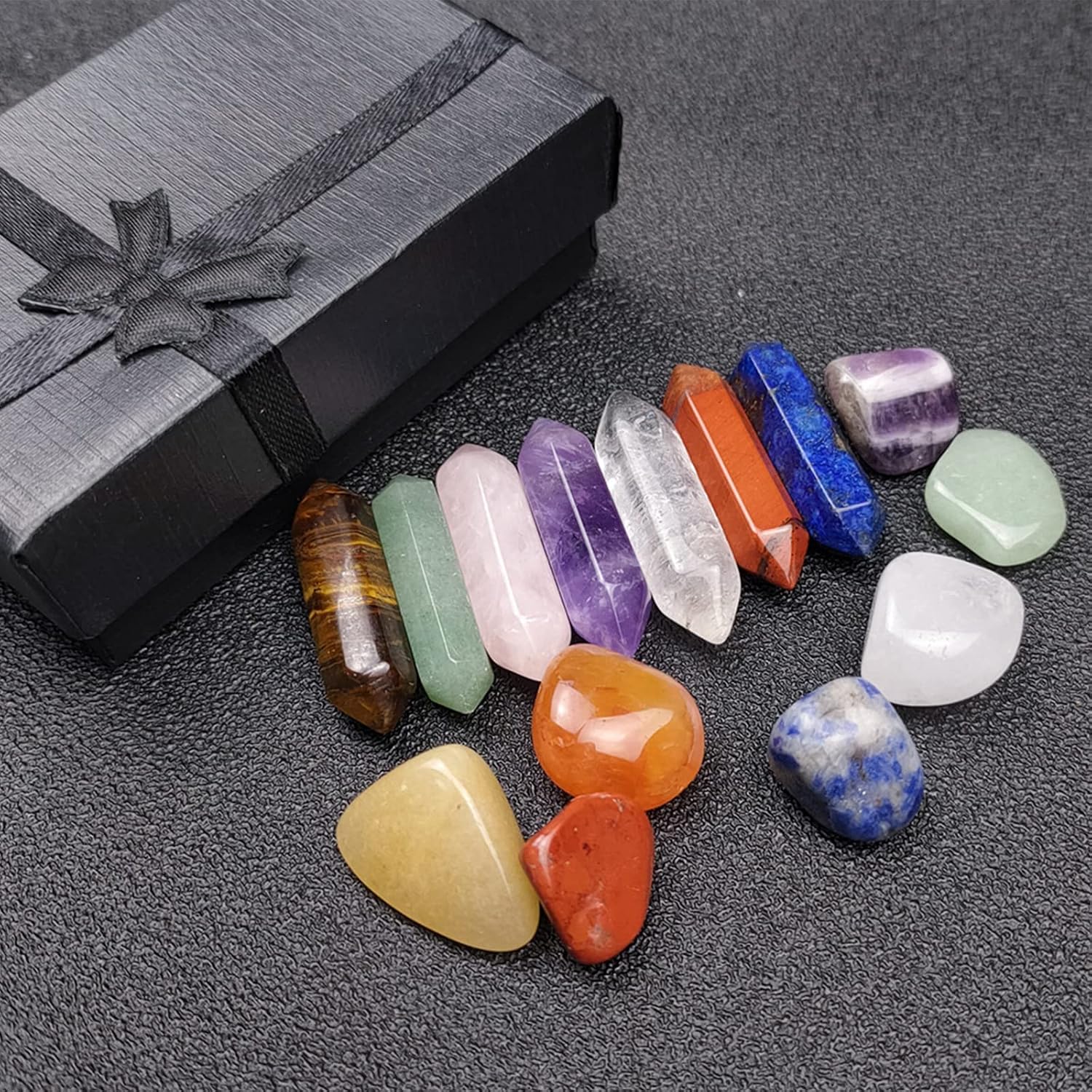Premium Healing Crystals Kit in Gift Box,7 Chakra Set Tumbled Stones ...