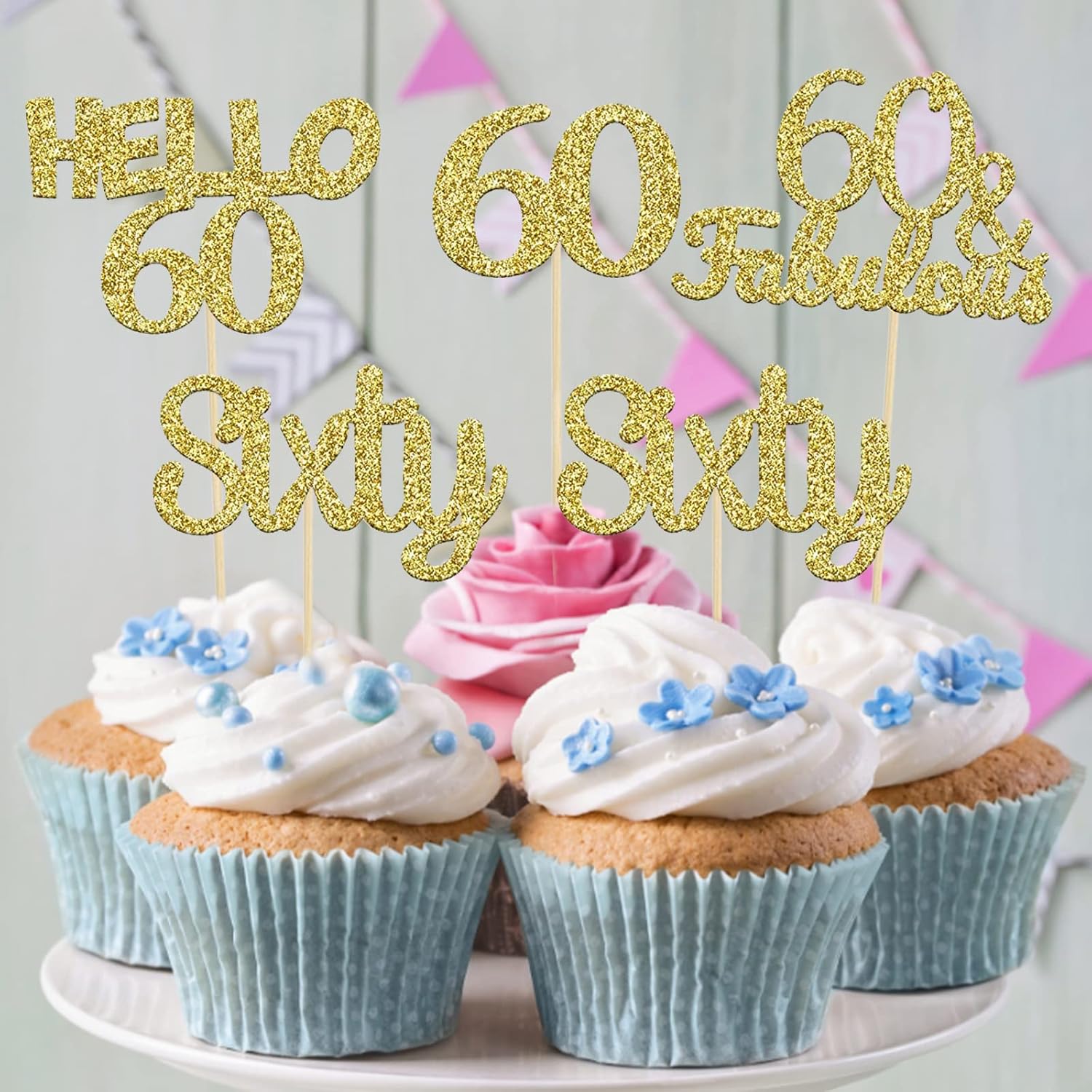 Buy VEGCOO 32 Pcs Glitter 60th Birthday Cupcake Toppers, Cupcake Picks