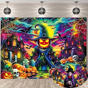 Halloween Pumpkin Photography Backdrop 7x5FT Colorful Scary Moon Skull Graveyard Background Spooky Halloween Party Decorations Supplies Photo Props