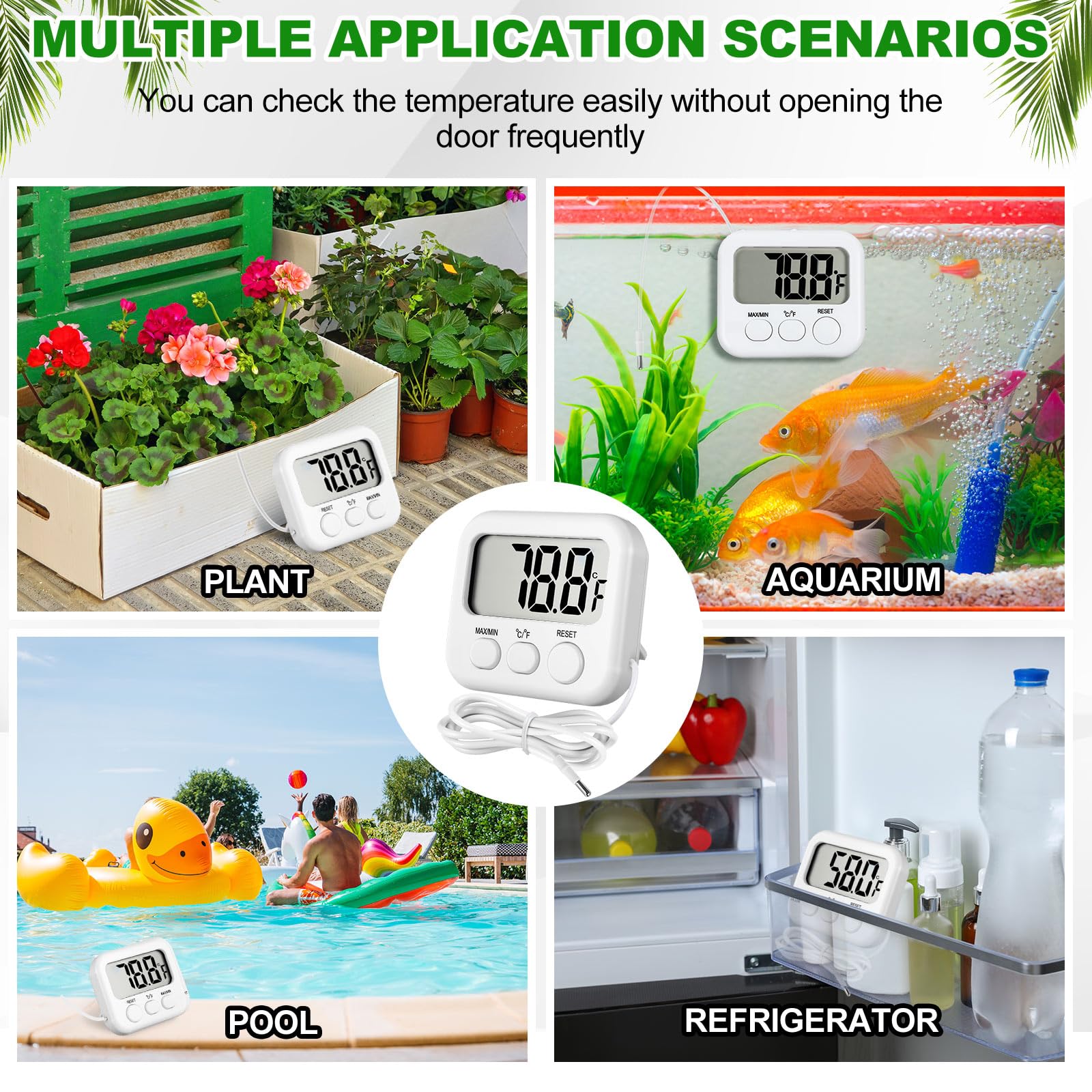 Kingdder Confezione da 6 termometri digitali con sensore esterno magnetico posteriore, termometro per frigorifero e congelatore, monitor della temperatura ambiente impermeabile con display LCD