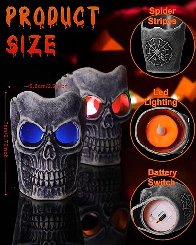 Miniatura 2 de 24 velas de Halloween que funcionan con pilas, velas LED falsas sin llama, velas eléctricas parpadeantes de esqueleto RGB que cambian de color para