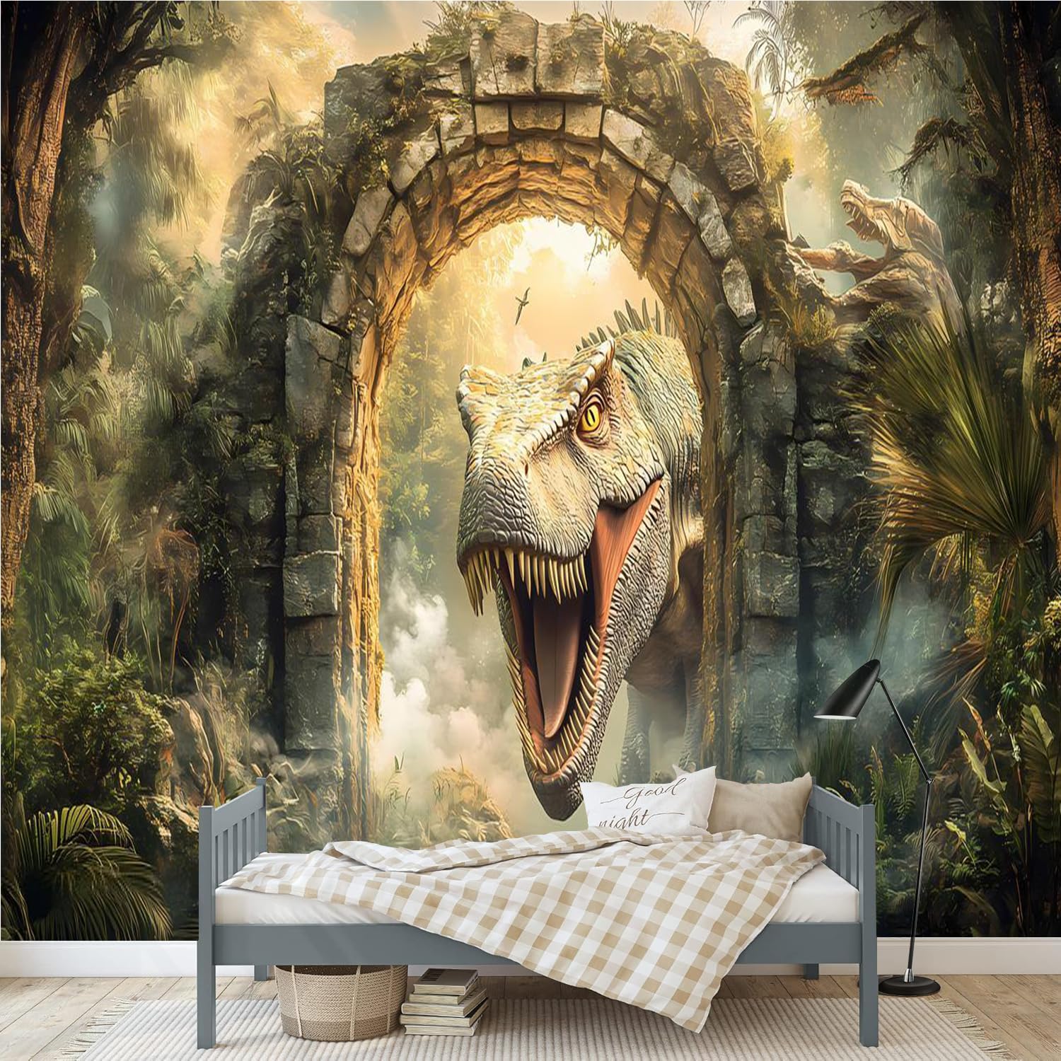 Papel Pintado 3D Dinosaurio Papel Tapiz Fotomural 350x256cm Selva Animales Papel Pintado Panorámico no Tejido Formato Grande Decoración Mural para Salón Dormitorio Oficina 3U18