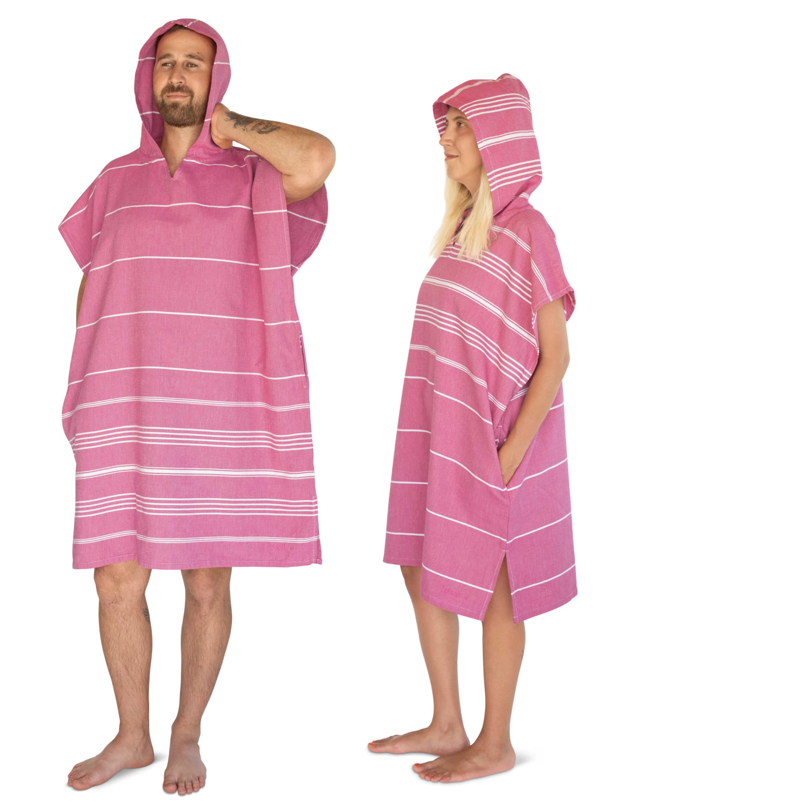 LeStoff Poncho surf adulto, 100% cotone bio, Fucsia, S/M | Accappatoio, telo con cappuccio e spogliatoio per spiaggia, nuoto e campeggio – leggero, assorbente e ad asciugatura rapida