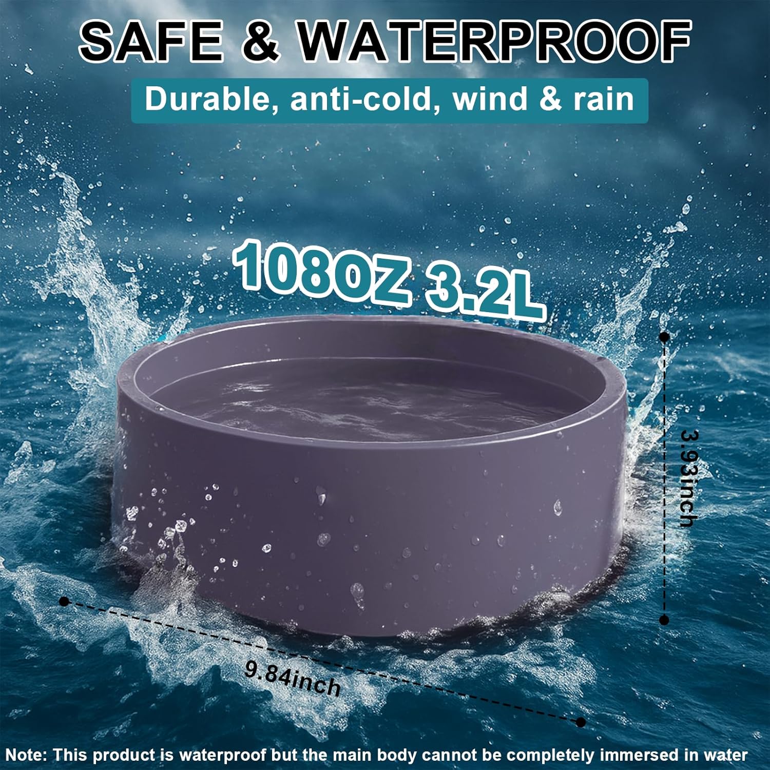 Pet Heated Bowl for Dog,Cat Warming Water Bowl with Chew Resistant Power Cord, Outdoor Waterproof Smart Uniform Heating for Small Animals Bird Chicken Rabbit Duck (108 fl oz, Purple) - Image 2