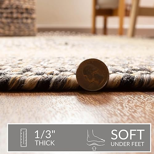 Miniatura 4 de Super Area Rugs Braided Rugs - Alfombra redonda de cocina rústica de 4 pies, alfombra trenzada gris Ridgewood para mesa de comedor, reversible, para