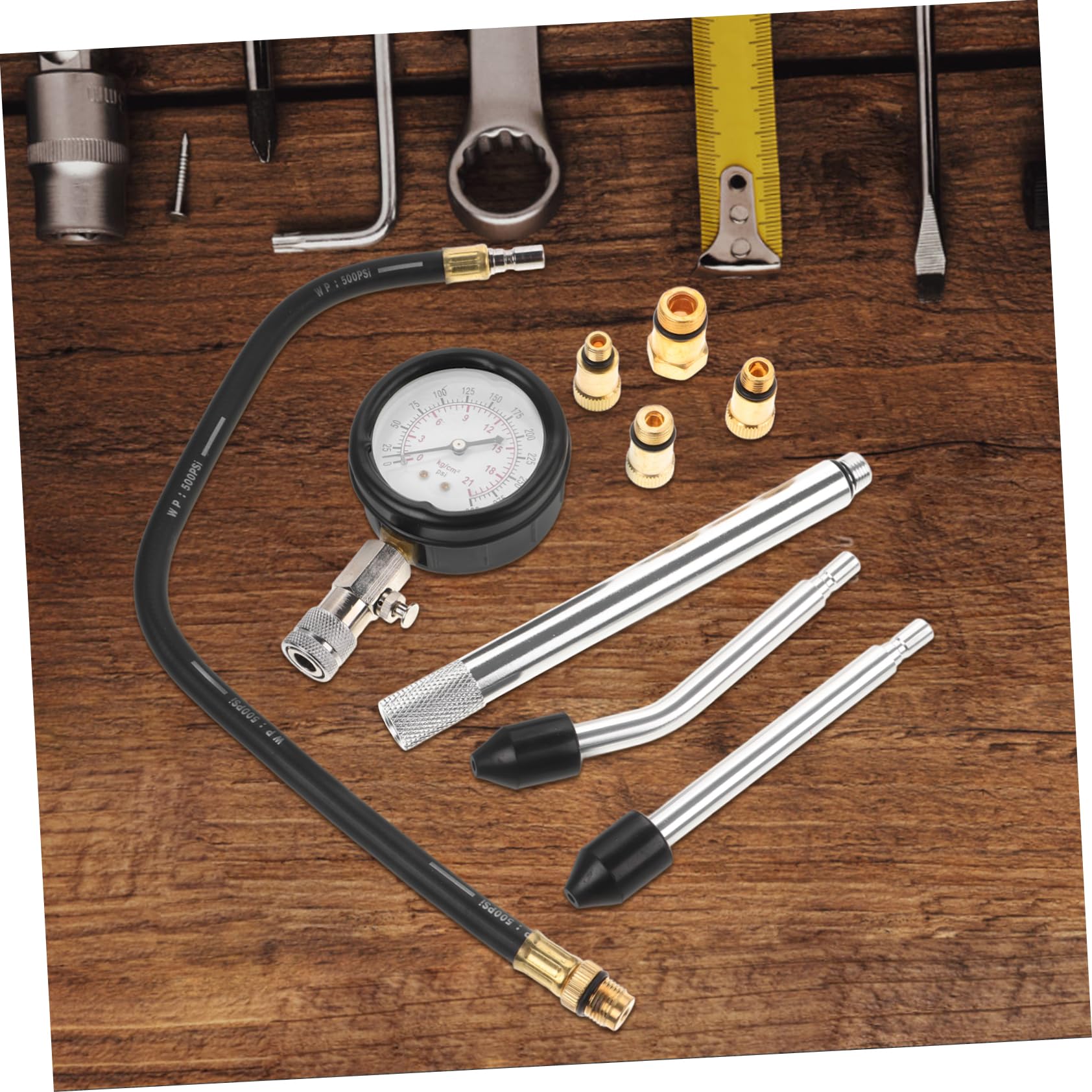 Alipis Probador De Compresión De Cilindros Compatible Coches y Motocicletas Medidor De Presión Para Reparaciones Kit Completo