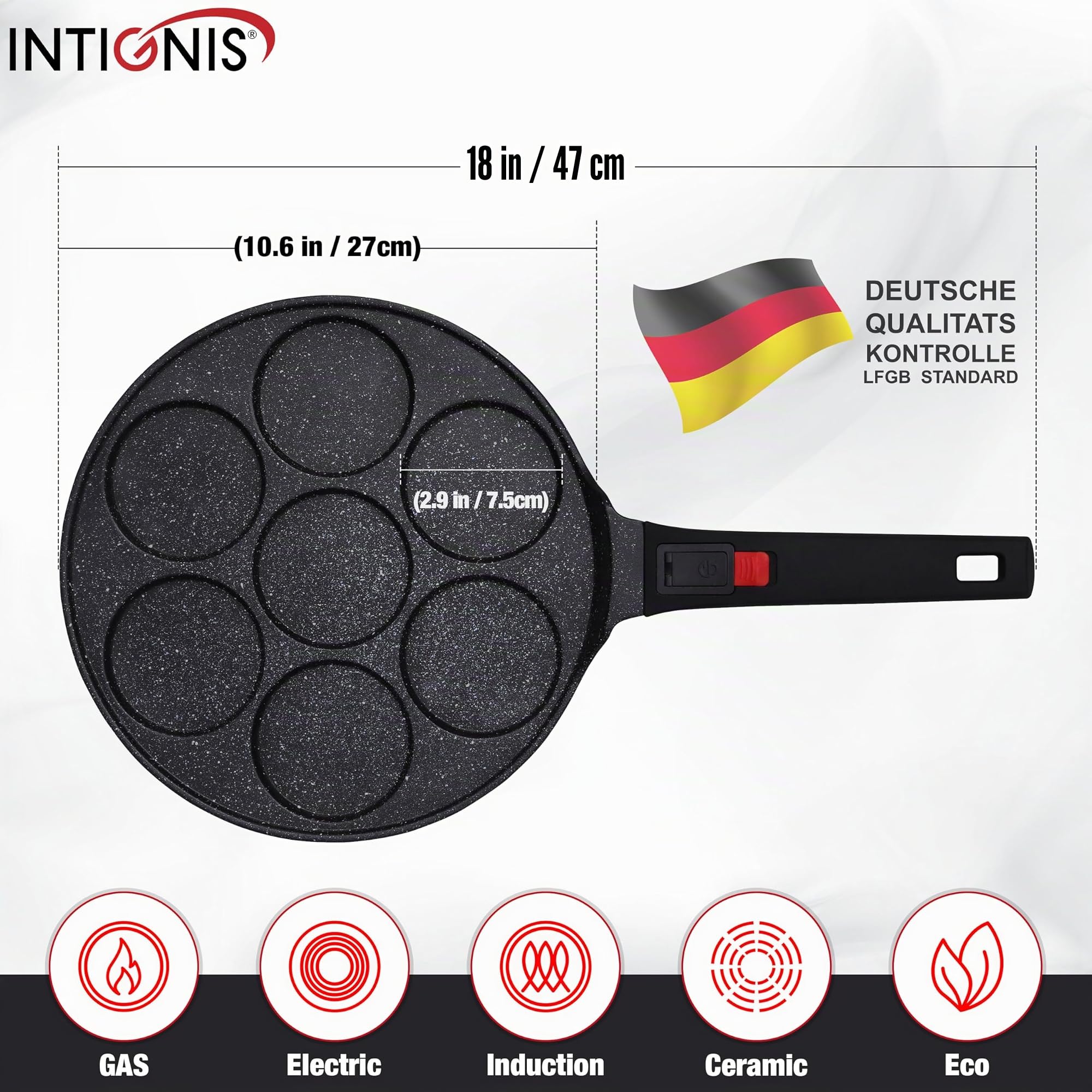 INTIGNIS® Padella antiaderente - Mini padella per pancake multiforo, padella per crêpes e pancake in stile americano con 4/7 fori per pancake individuali perfetti (7 - Smart)