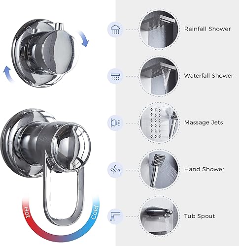Miniatura 10 de Delavin Panel de ducha multifunción, torre de ducha, sistema de torre de panel de ducha de acero inoxidable con cascada de lluvia, sistema de ducha