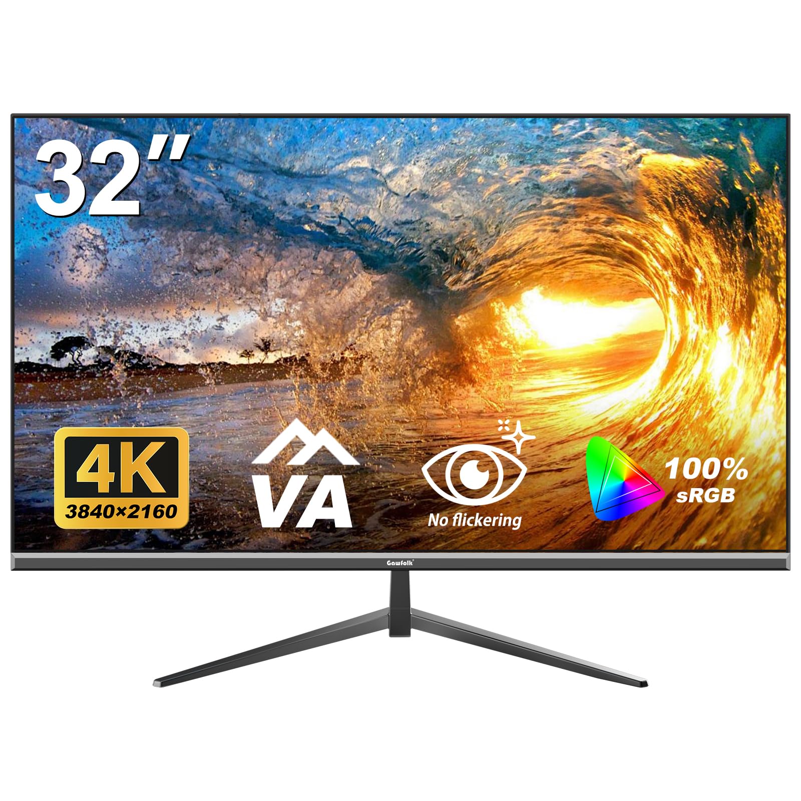 Gawfolk32 Inch 4K UHD Computer Monitor, Ultra-Clear (3840×2160p) Screen, 100% sRGB,178° Viewing Angle, HDMI、Display Port, Compatible with Wall mounting 100 * 100MM - Black