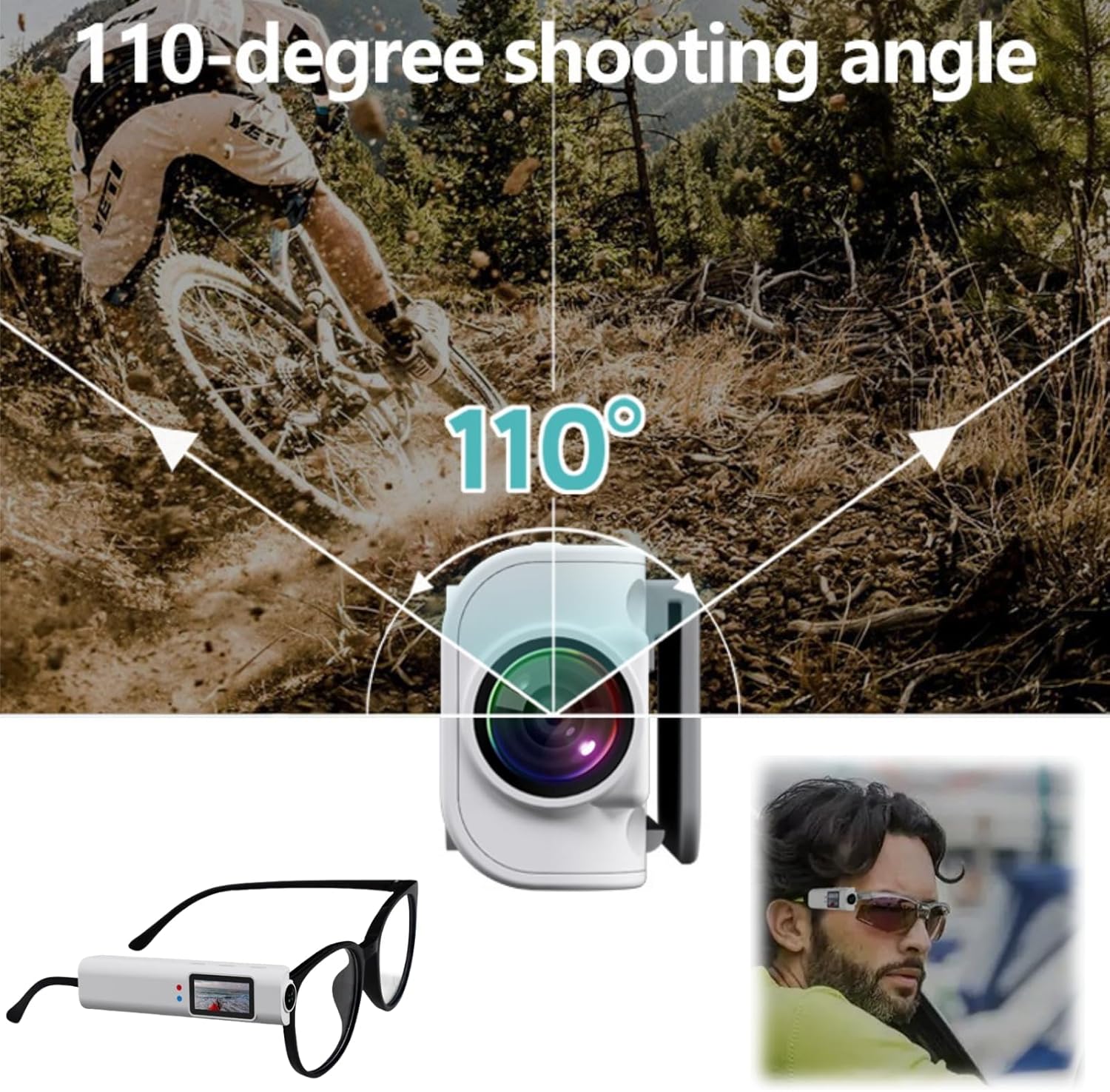 Diagram illustrating the 110-degree wide shooting angle of the camera.