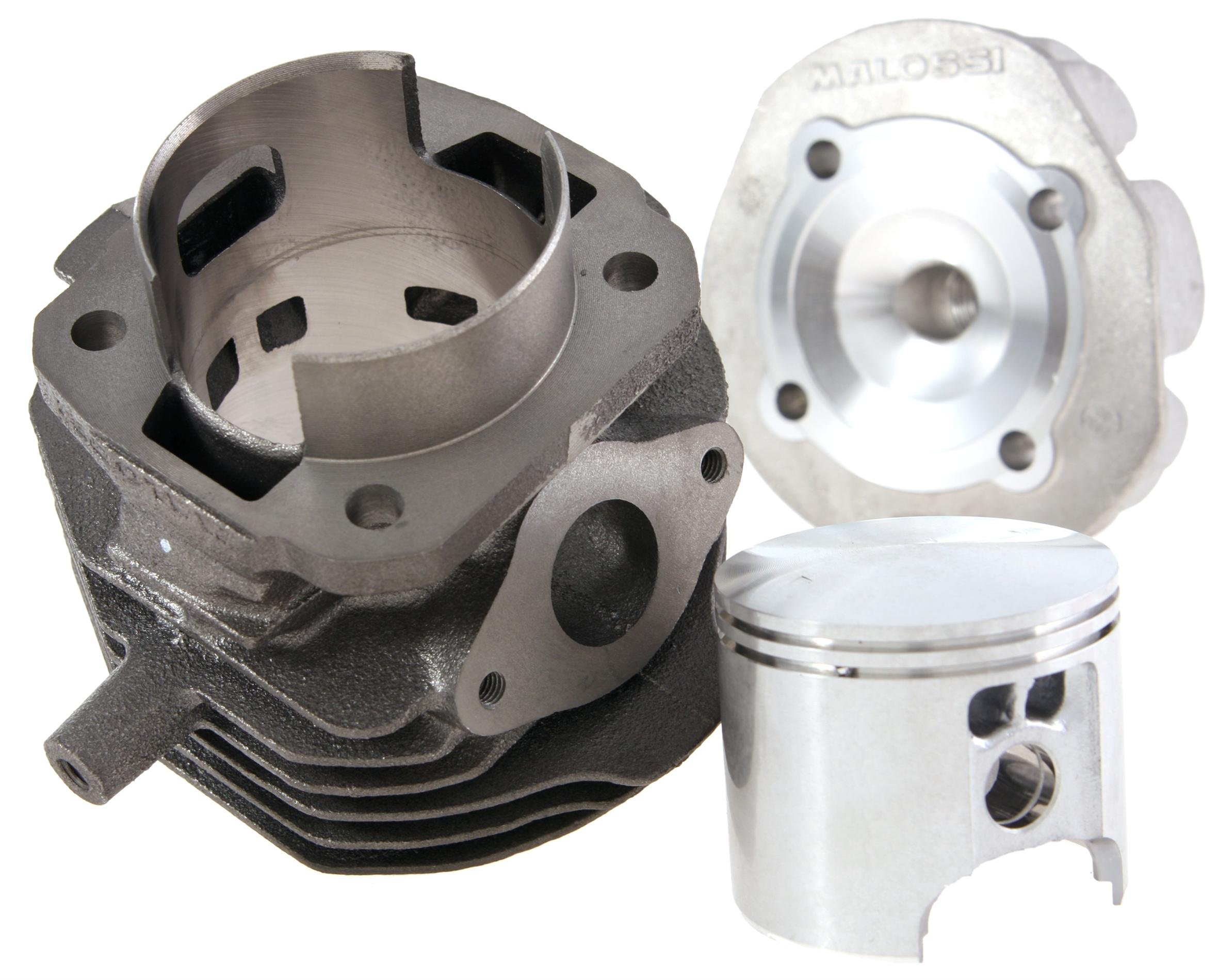 MALOSSI Rennzylinder 112ccm für Vespa 50/PK50/S/XL/XL2 Grauguß, 6 ÜS, Hub 43mm, inkl. Zylinderkopf, Ø 57,5mm, M6 Auslassstehbolzen, mit SIP -Datenblatt