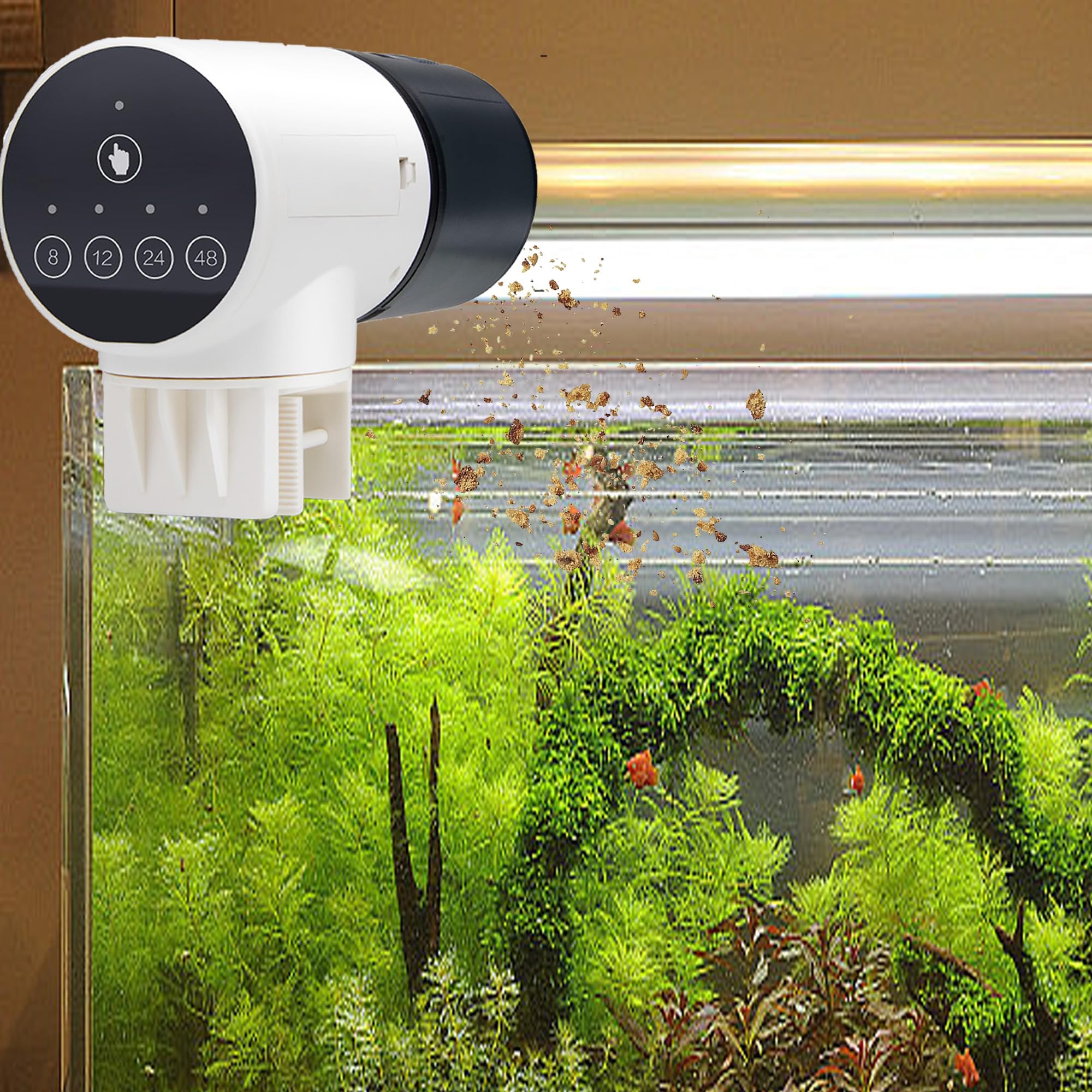 Futterautomat Aquarium, Fisch Futterautomaten für Aquarium, 200ML Groß Kapazität Fischfutter Feeder, Futterspender mit Timer, Automatischer Fischfutterspender, 360° Rotatable Feeder