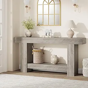 63 Inches Long Console Table for Entryway, Farmhouse Console Table for Living Room, 2-Tier Large Sofa Table with Storage, Wooden Entryway Entry Table for Entrance, Hallway