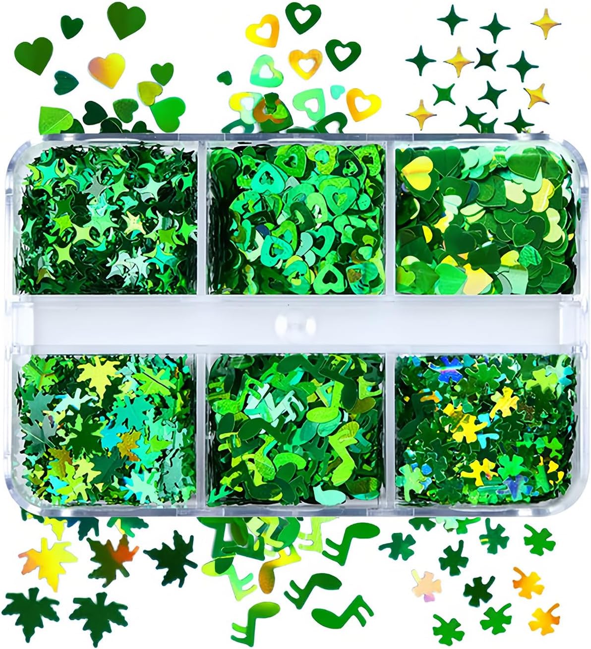 St. Patrick's Day Nail Glitter for St Patricks Day Decorations- Lucky Green Gold Sequins Polish with Shamrock & Green Designs for Nail Art Body Makeup
