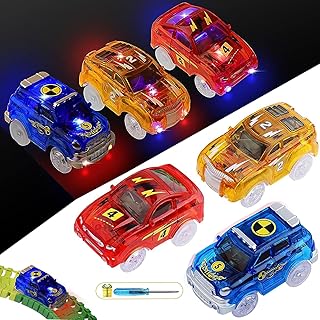 Track Cars Replacement Only - 3PCS Light Up Magic Cars for Tracks Compatible with Glow in The Dark Toy Cars with 5 Flashing LED Lights, Compatible with Most Tracks for Boys Girls and Kids