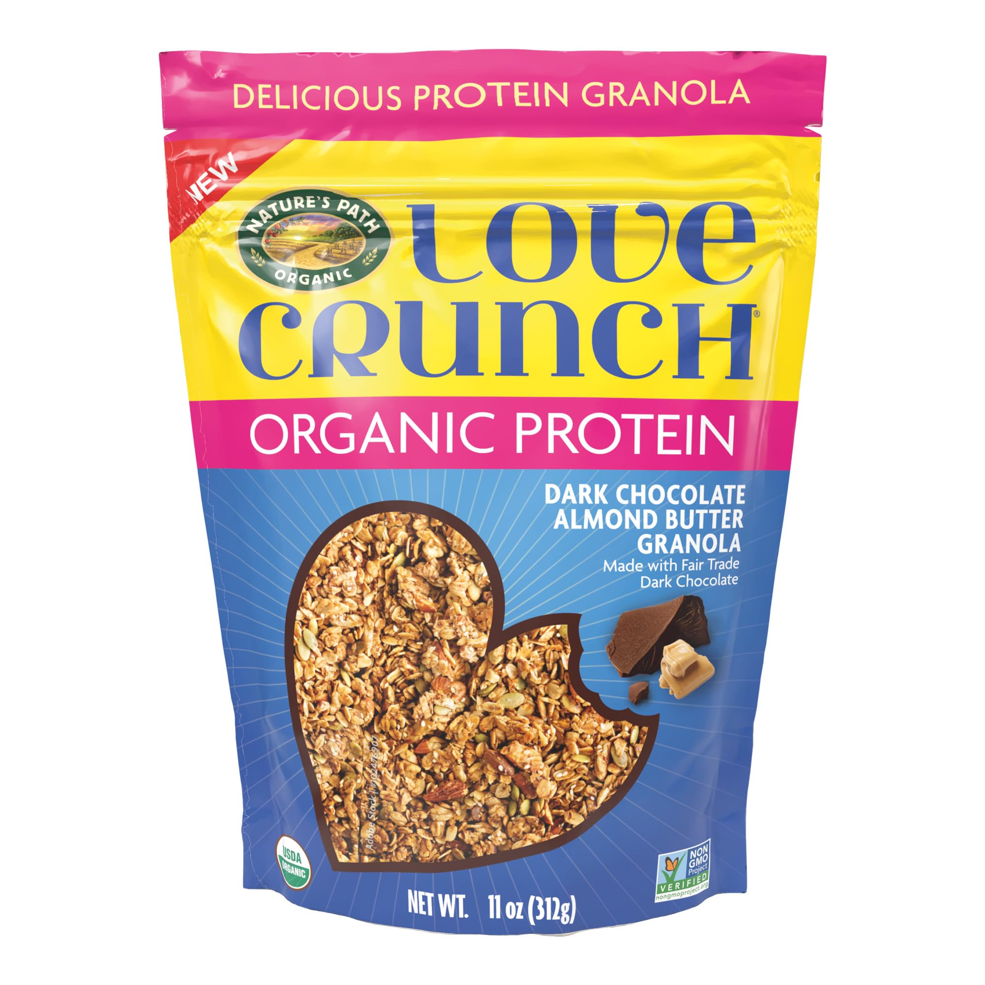 Love Crunch Organic Chocolate & Almond Butter Protein Granola, 11 oz (Pack of 1), Non-GMO, Fair Trade, by Nature's Path