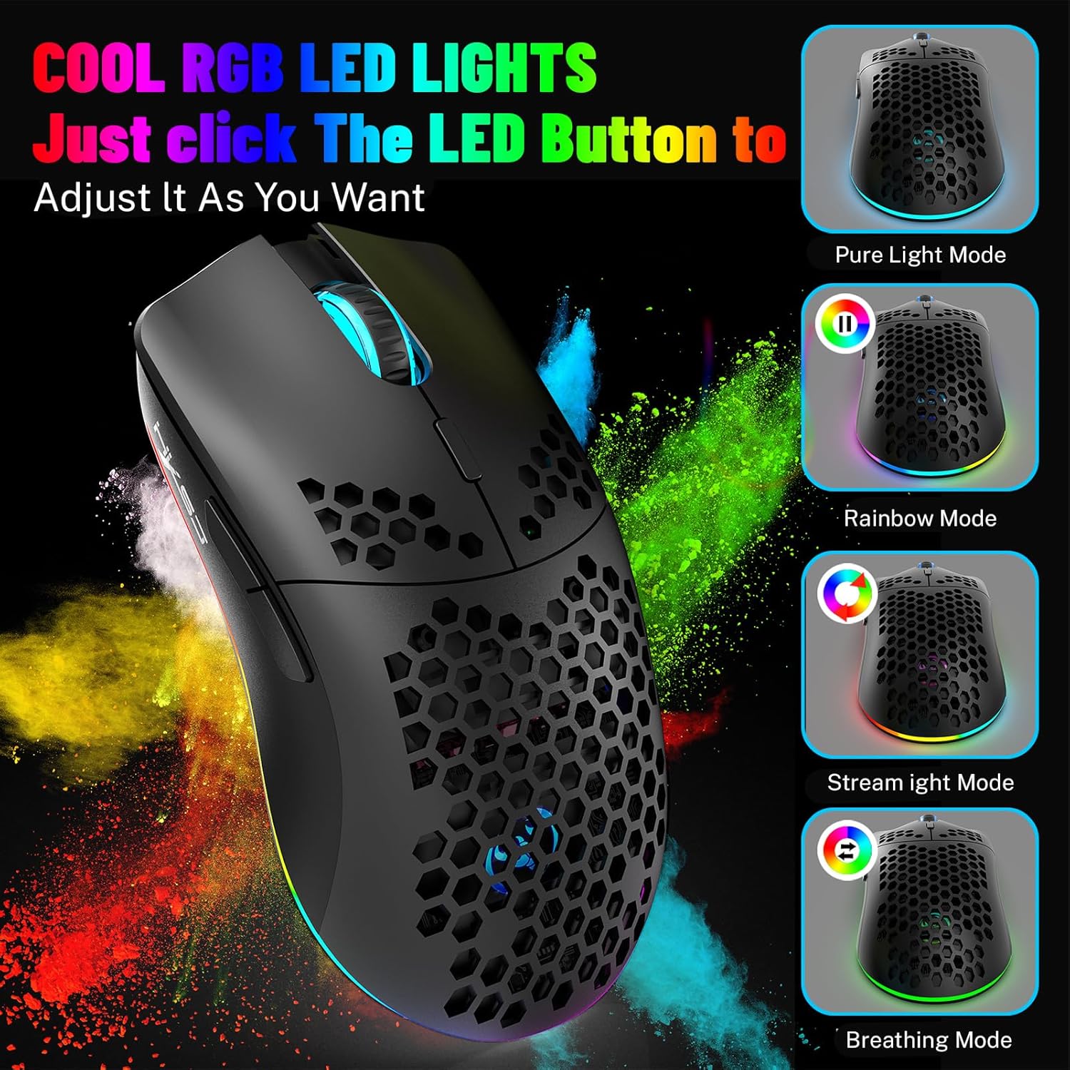 Attoe Wireless Gaming Mouse with various RGB lighting modes