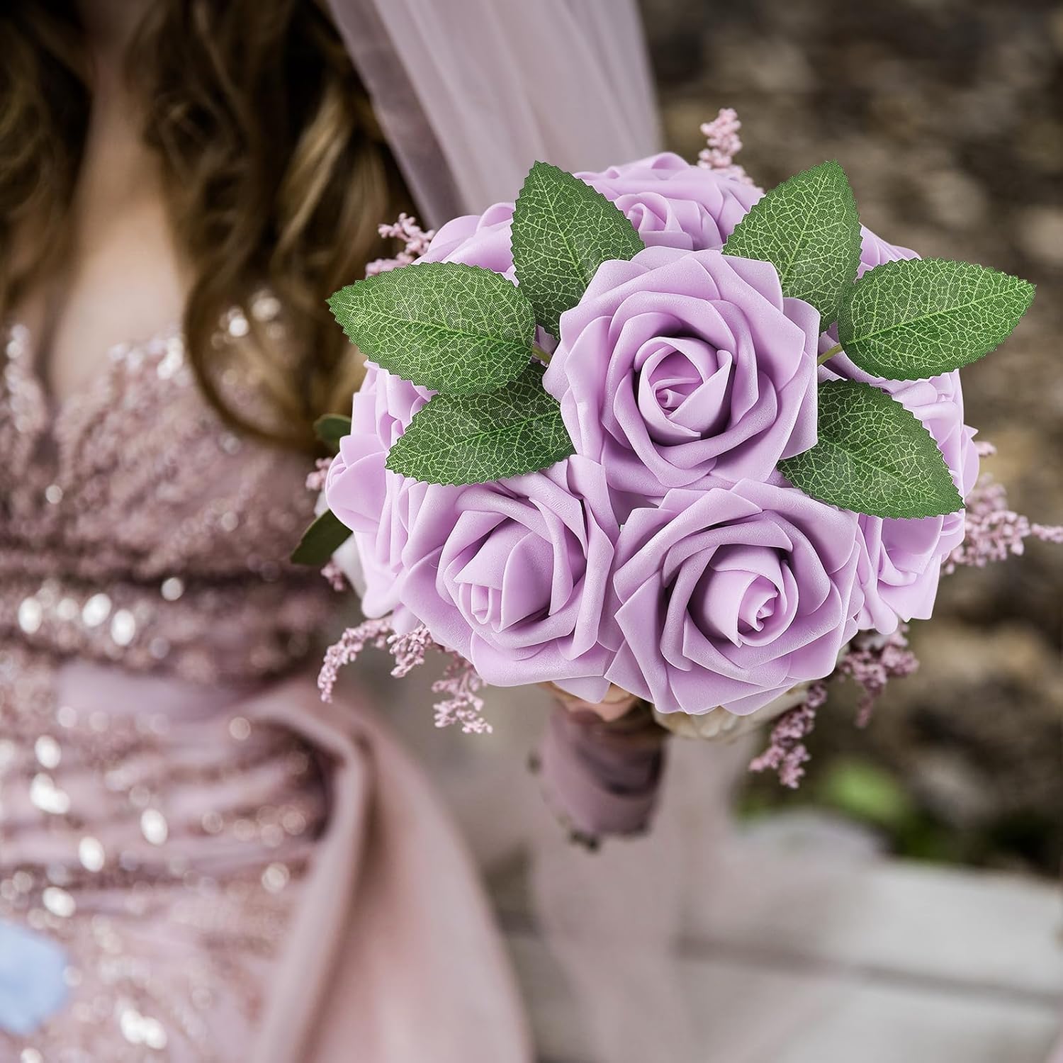 AmyHomie 25pcs Real Looking Artificial Lavender Roses w/Stem for DIY Wedding Bouquets Centerpieces Arrangements Party Baby Shower Valentines Day Christmas Tree Decorations - Image 4