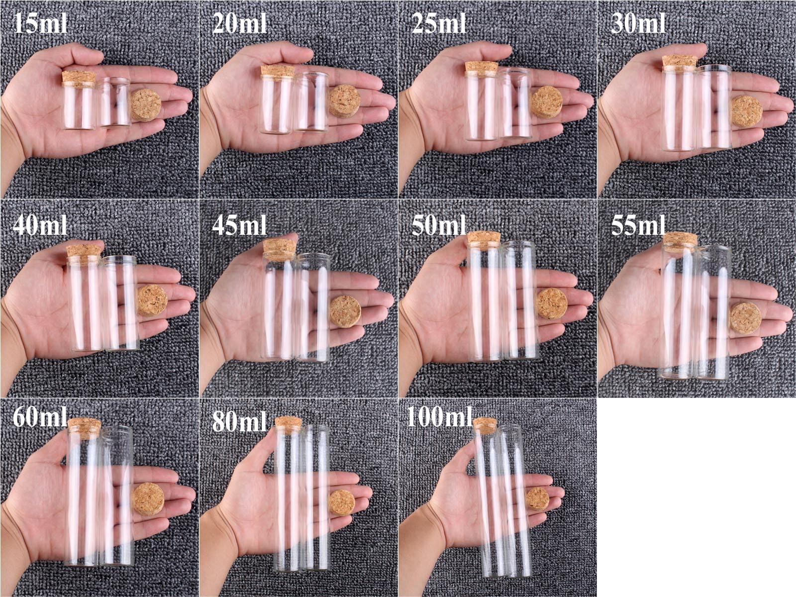 probówki ze szkła borokrzemowego, Szklane probówki z korkami, 12 szt., 15-60 ml, wiele rozmiarów, do majsterkowania(45ml)