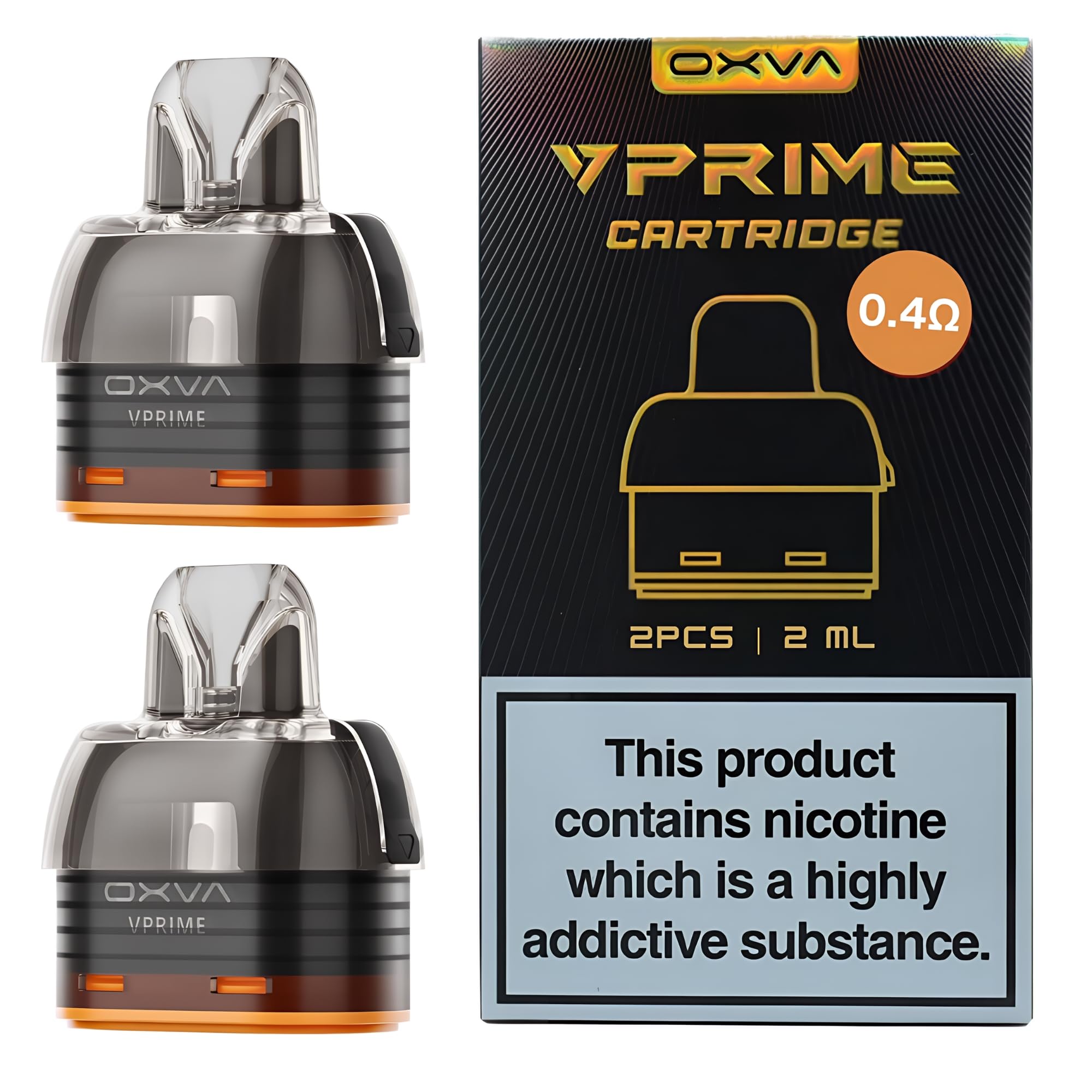 OXVA VPrime Replacement Pod [0.4 ohm - Large | 28w - 38w] 2 Pack - Top  Fill, RDTL Vaping, Leak-Proof Design, Unitech 2.0 Mesh Coil, No Nicotine:  Amazon.co.uk: Electronics & Photo