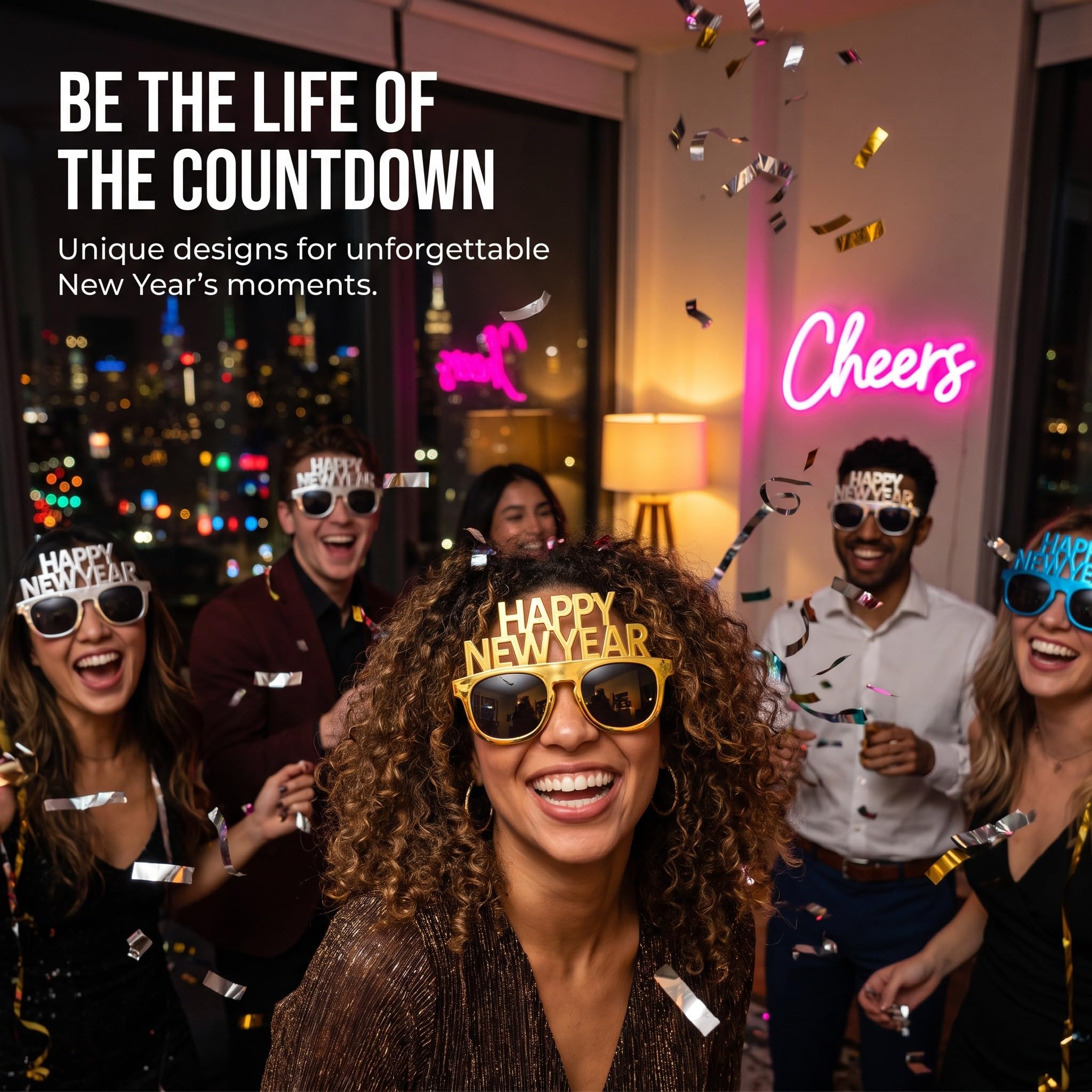Lurrose 4 gafas de sol de Feliz Año Nuevo, accesorios para fotos de fiesta