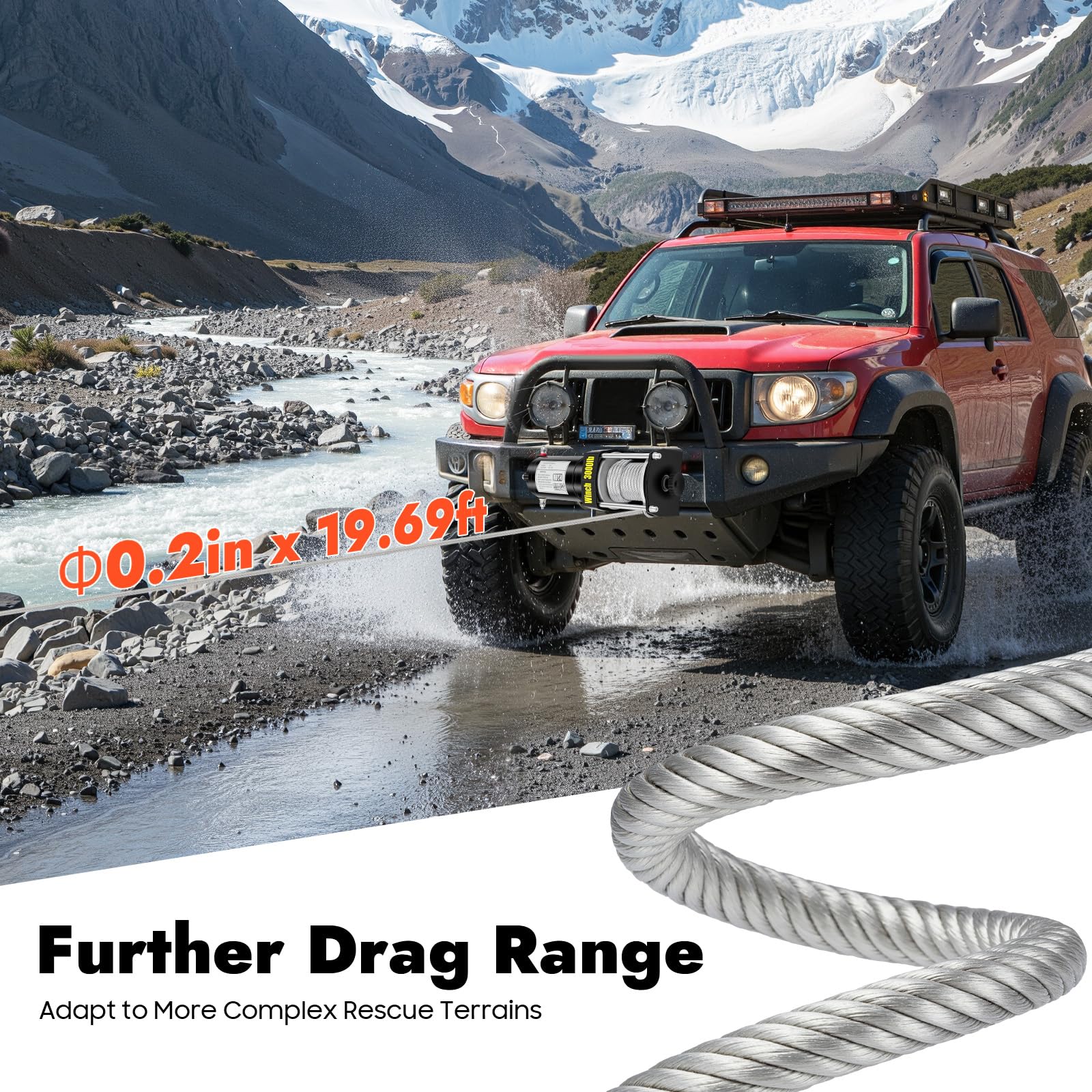 Treuil électrique 12 V, avec télécommande, 1300 kg tout-terrain, treuil électrique, câble en acier de 6 m