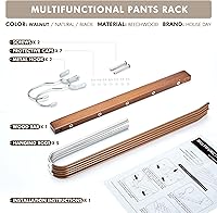 Vista 9 de HOUSE DAY Perchas para pantalones que ahorran espacio, perchas de madera para armario, antideslizantes, multifuncionales, para pantalones, Nogal