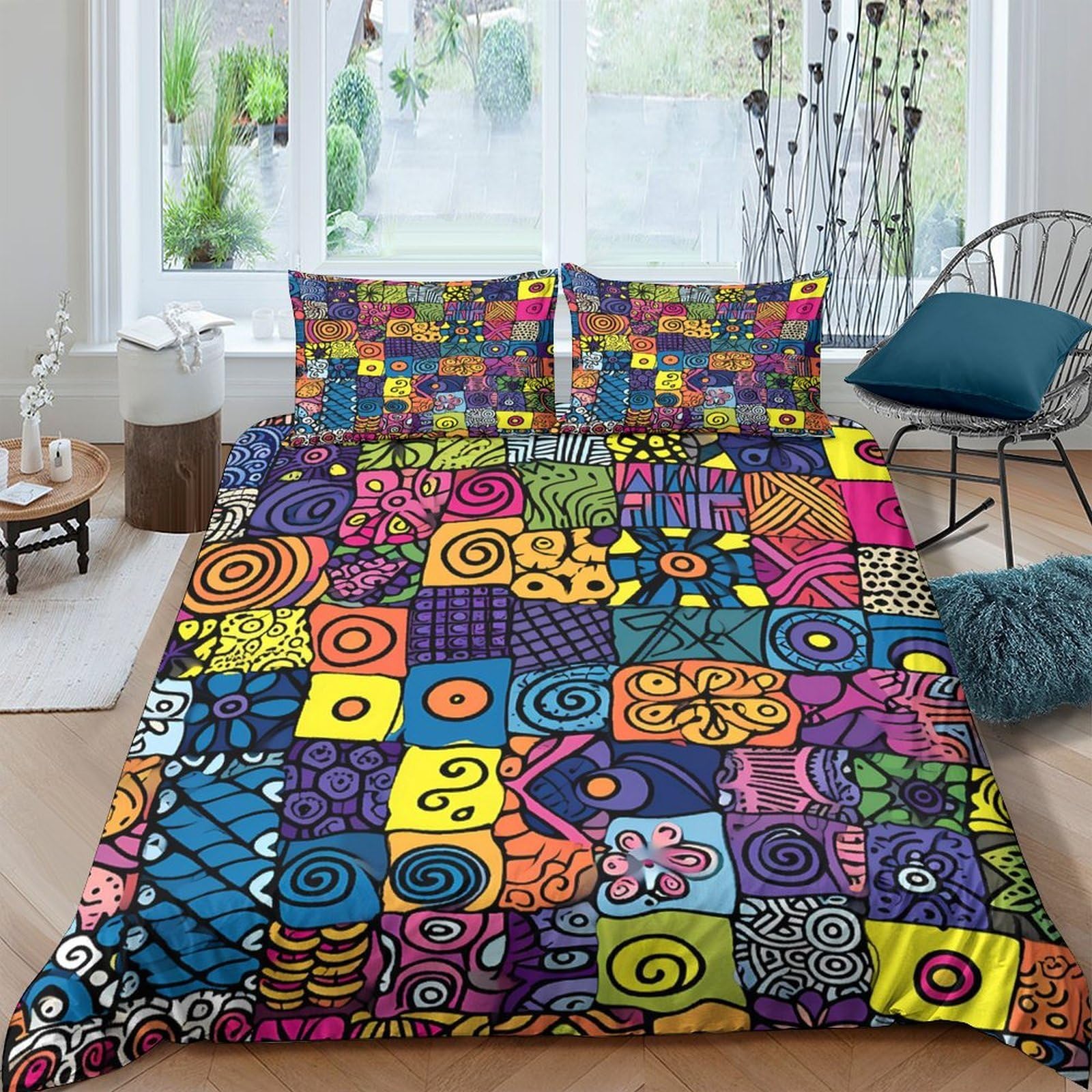 Ctjqhvkz Style-9 3D Printed Abstract Mosaic Fitted Sheet Microfiber Soft Colorful Geometric Spiral Bed Cover For Bedroom Dorm Decor Protection Single（135X200cm）