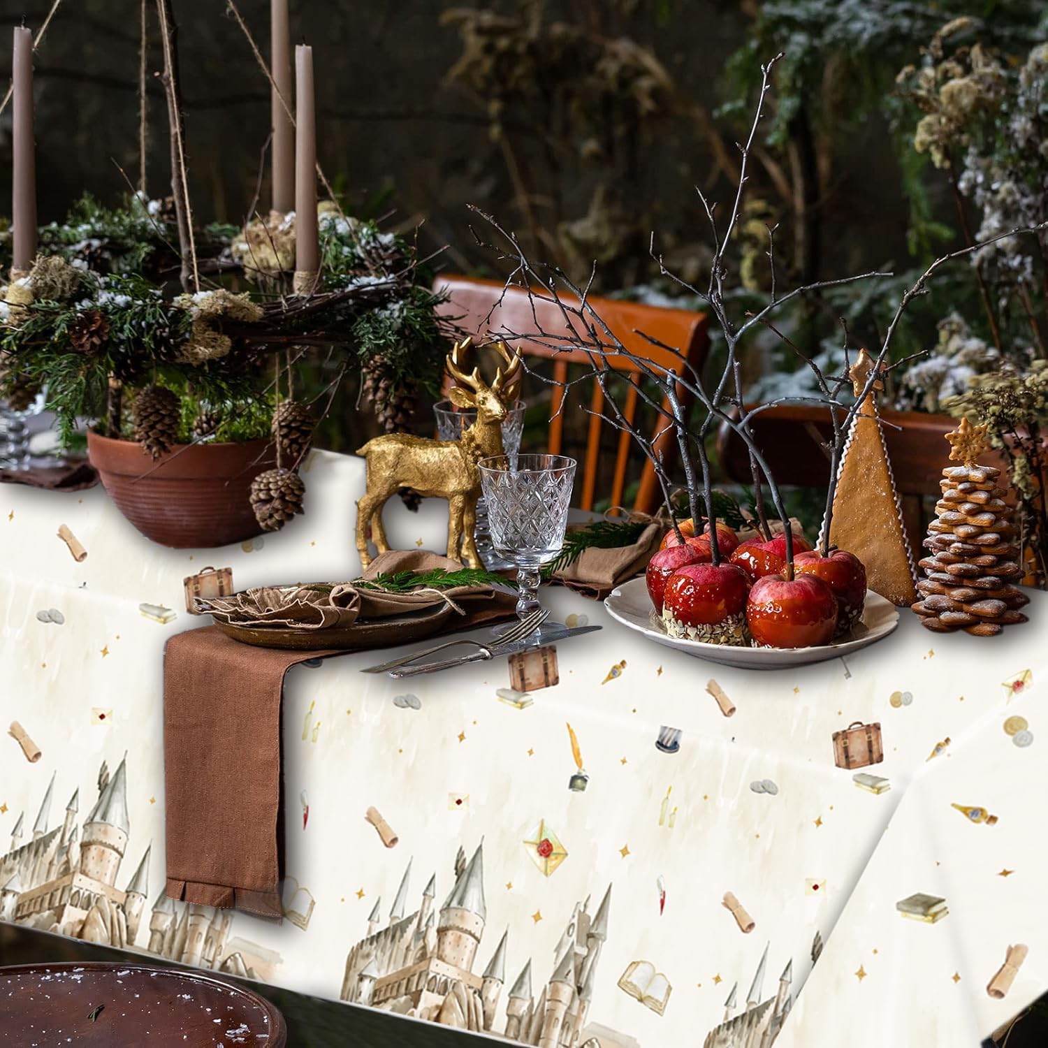 3PCS Magical Tablecloth,Disposable Wizard School Plastic Table Cover for Birthday Party, Halloween Witch Party Decor(54 x 108 Inches)