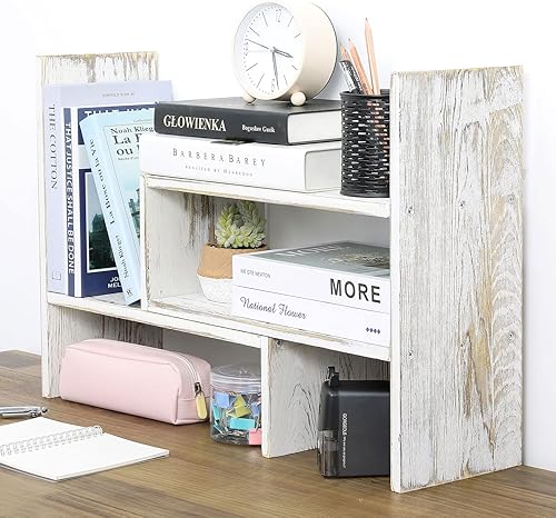 MyGift - Estante organizador de ajustable de madera con linterna, de escritorio, exposición, libros m