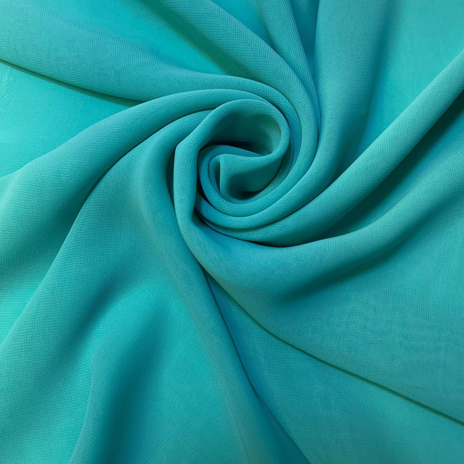 Clearance Chiffon Sheer Fabric Plain Soft Polyester Wedding Arch Dress Craft Material 44" - 112 cm Wide Sold As Pre - Cut Lengths (1 Meter, Turquoise)