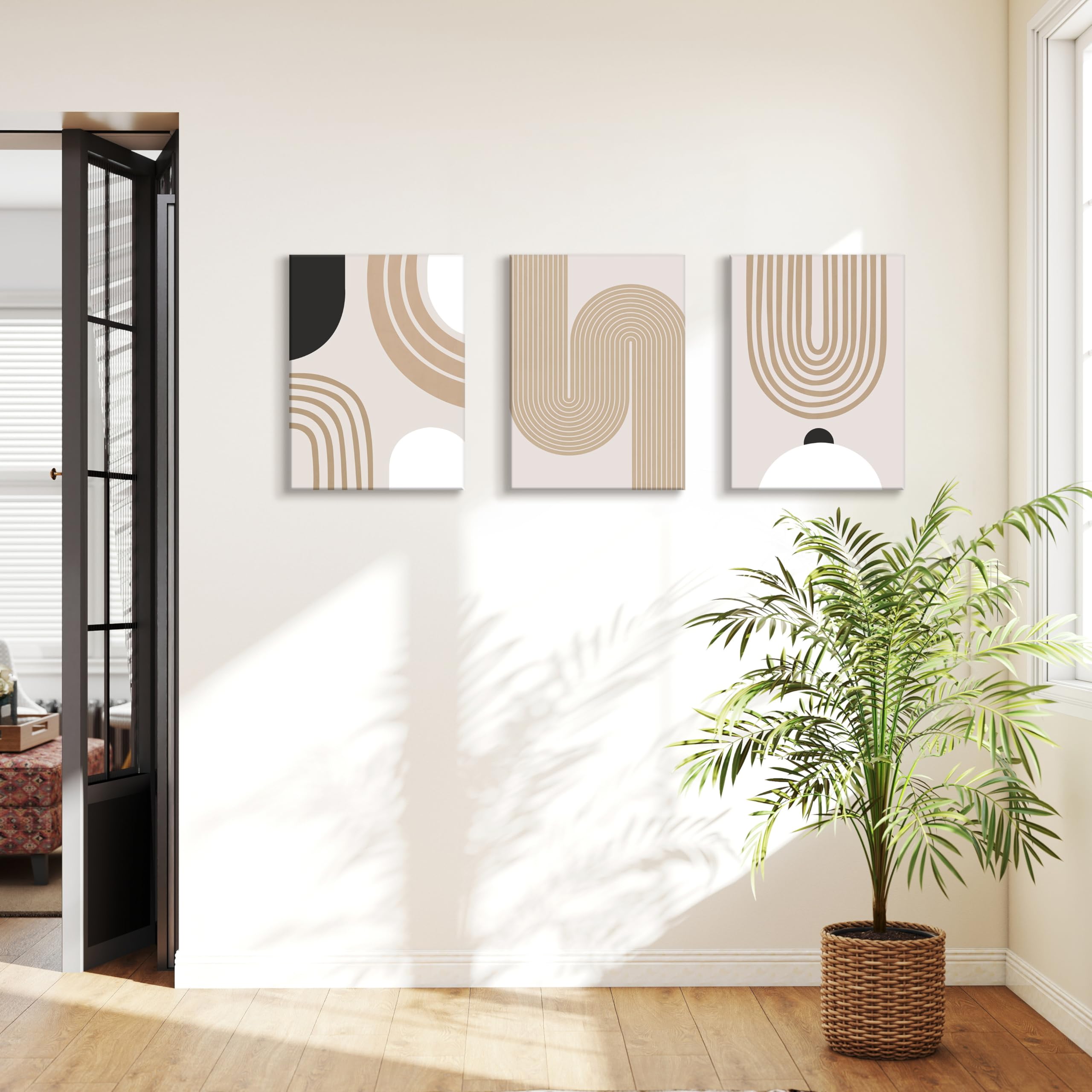 WENGTIAO 3 Stuks Boho Botanische Planten Canvas Muurkunst Prints Ingelijste Foto Abstract Geometrische Lijn Minimalistisch Schilderij op Canvas Woonkamer Slaapkamer Thuis Muurdecoratie 40x60cmx3