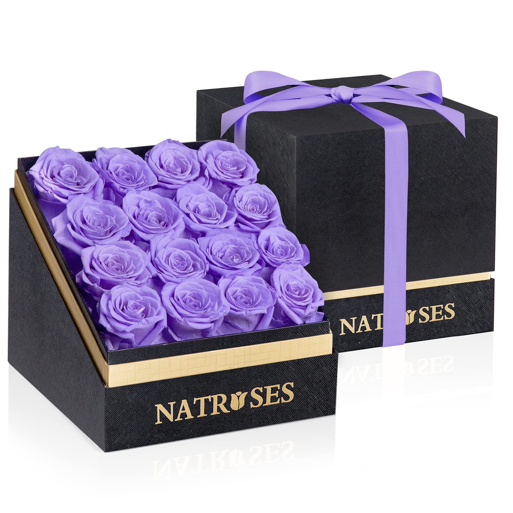 NATROSESForever Preserved Roses in a Box, 100% Real Roses That Last Up to 3 Years, Flowers for Delivery Prime Birthday,, Valentines Day Gifts for Her (Violet)