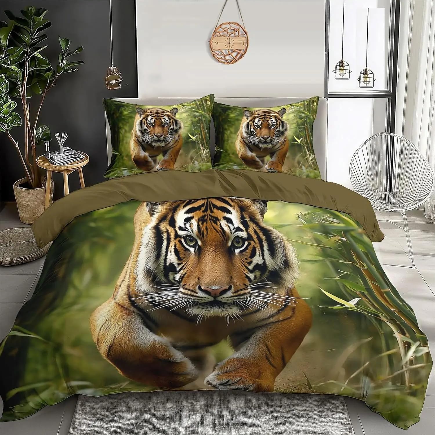 Housse de Couette Tigre 220x240 cm avec 2 Taies d'Oreiller pour Lit 2 Personnes