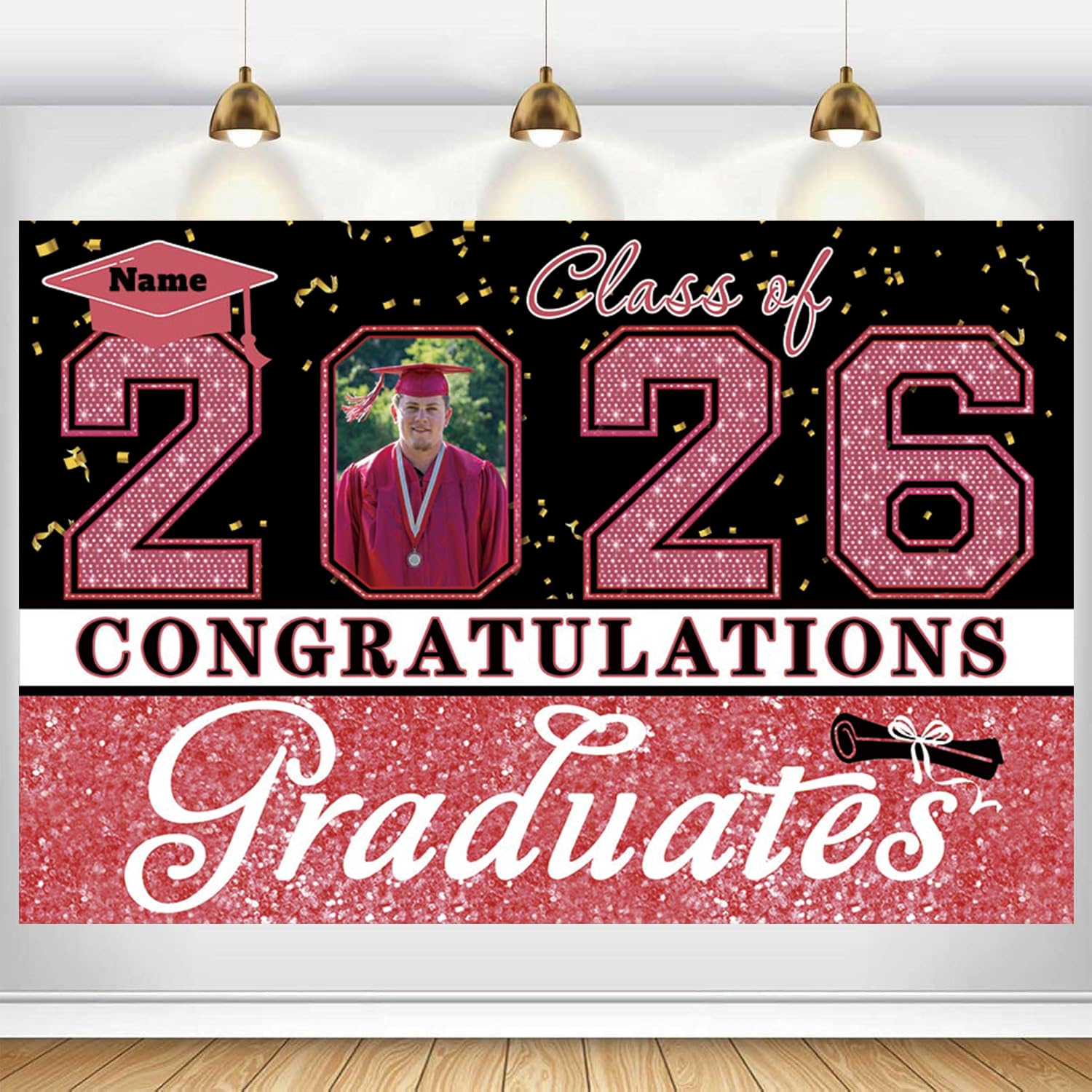 Dicodes Custom Graduation Party Decorations 2026 - Large Congrats Grad Banner Garland Photo Backdrop Supplies(Rose Gold Pink)