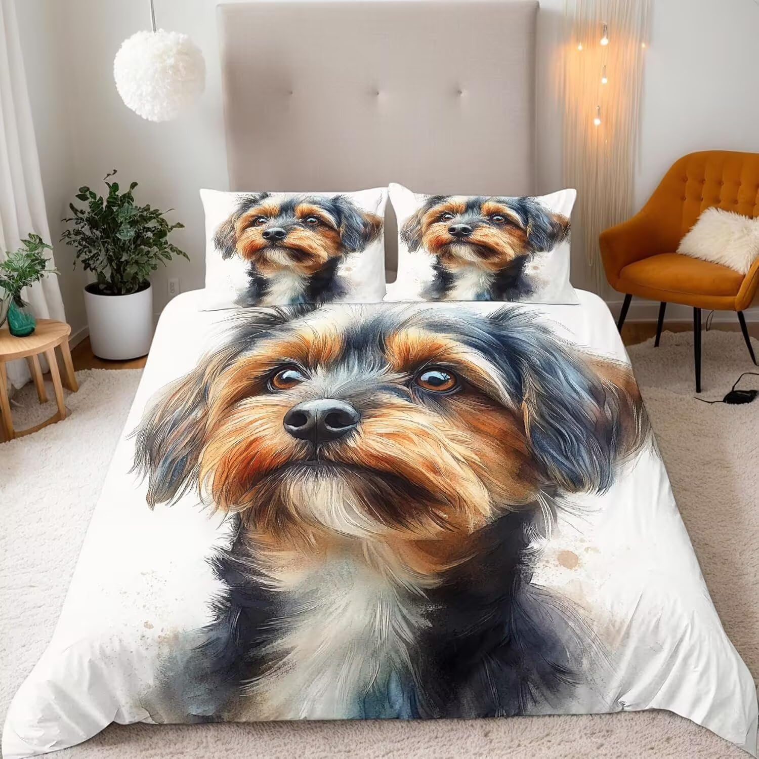 Housse de couette 140x200 chien en microfibre douce et taie d'oreiller 65x65
