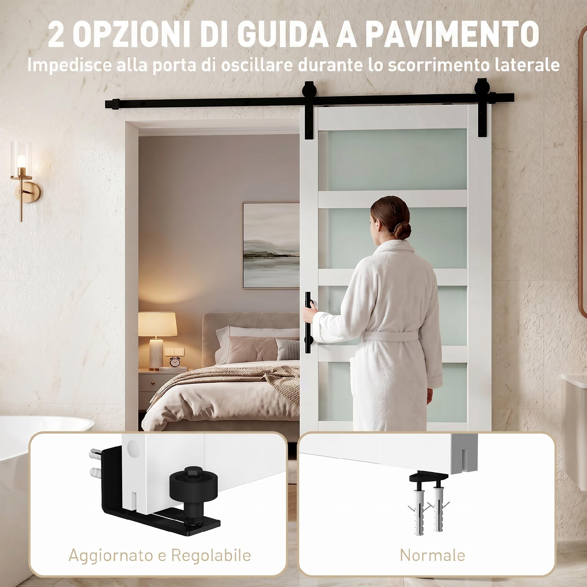 HOMCOM Porta Scorrevole Interno 91.4x213.4cm in Vetro Satinato, MDF e Pino, Binario Silenzioso in Acciaio, Kit Ferramenta, Maniglia Migliorata, Porta da Interno Stile Industriale, Impermeabile, Bagno