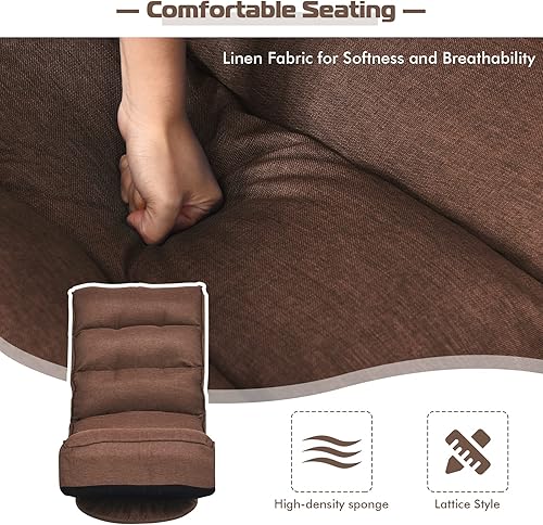 Miniatura 9 de COSTWAY Silla plegable de suelo, silla de videojuegos ajustable de 5 posiciones con giro de 360 grados, funda desmontable, respaldo acolchado,