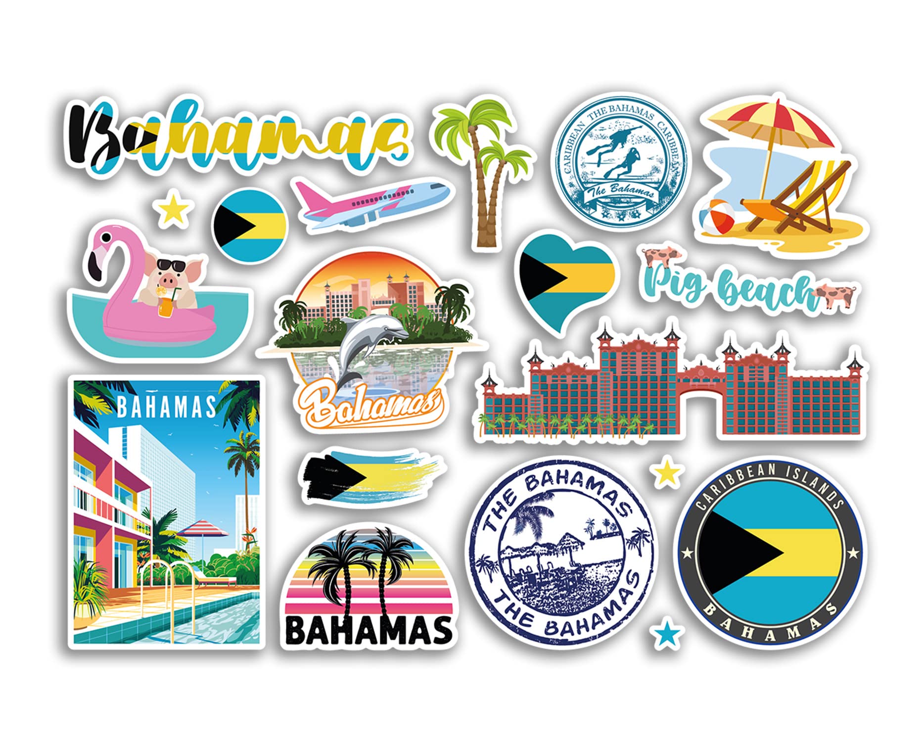 Dv Design Multi A5 Sticker Sheet Bahamas Vinyl Stickers - Caribbean Country Landmarks Holiday Stamp Summer Map Flag Travel City Luggage Scrapbooking #79027