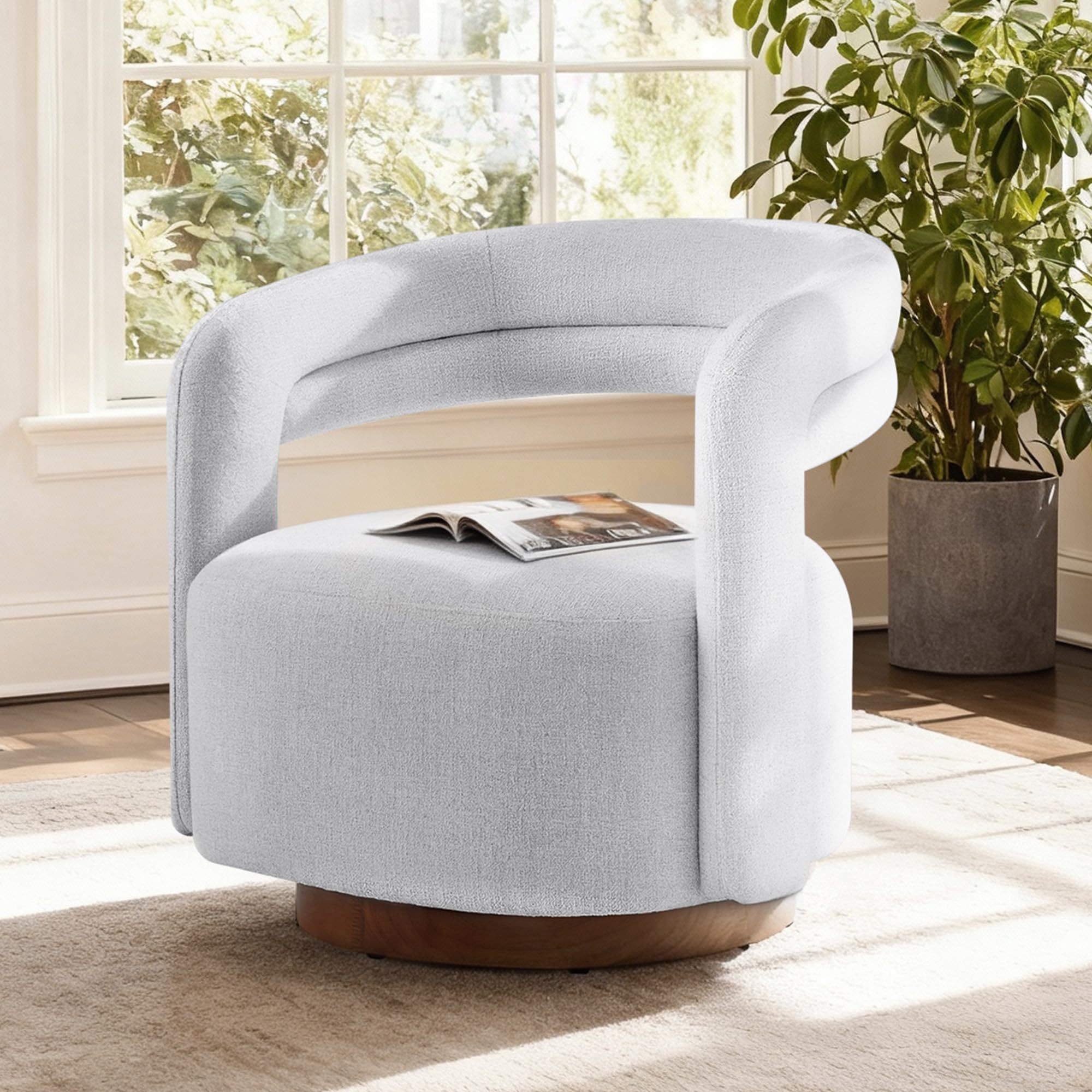 Swivel Accent Chair, Upholstered Barrel Chair with Open Back Design, Modern Arm Chair with Wooden Base for Living Room Bedroom Reading Waitingroom,