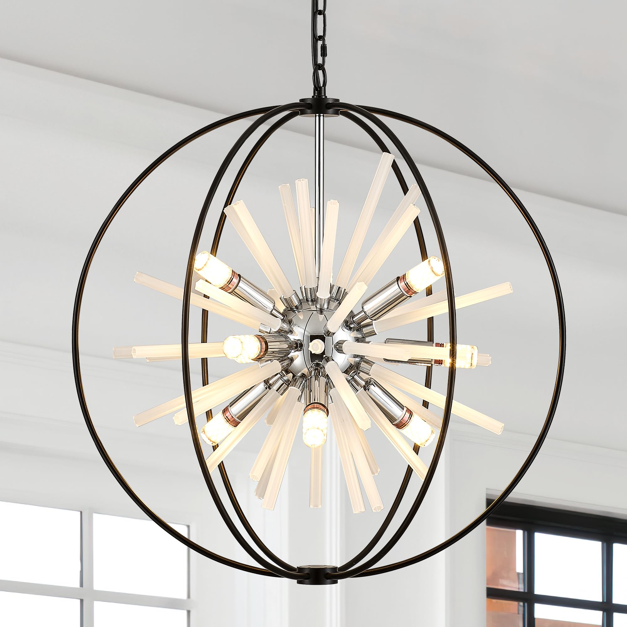 Photo 1 of TACDANDM 23.6" Black Chrome 9-Light Globe Sputnik Chandelier