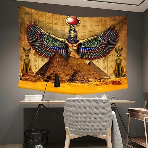 Miniatura 2 de Color Duty Tapiz Queen Isis para colgar en la pared, 80 x 60 pulgadas, tapiz jeroglífico egipcio antiguo, faraones egipcios, pirámides, cultura de