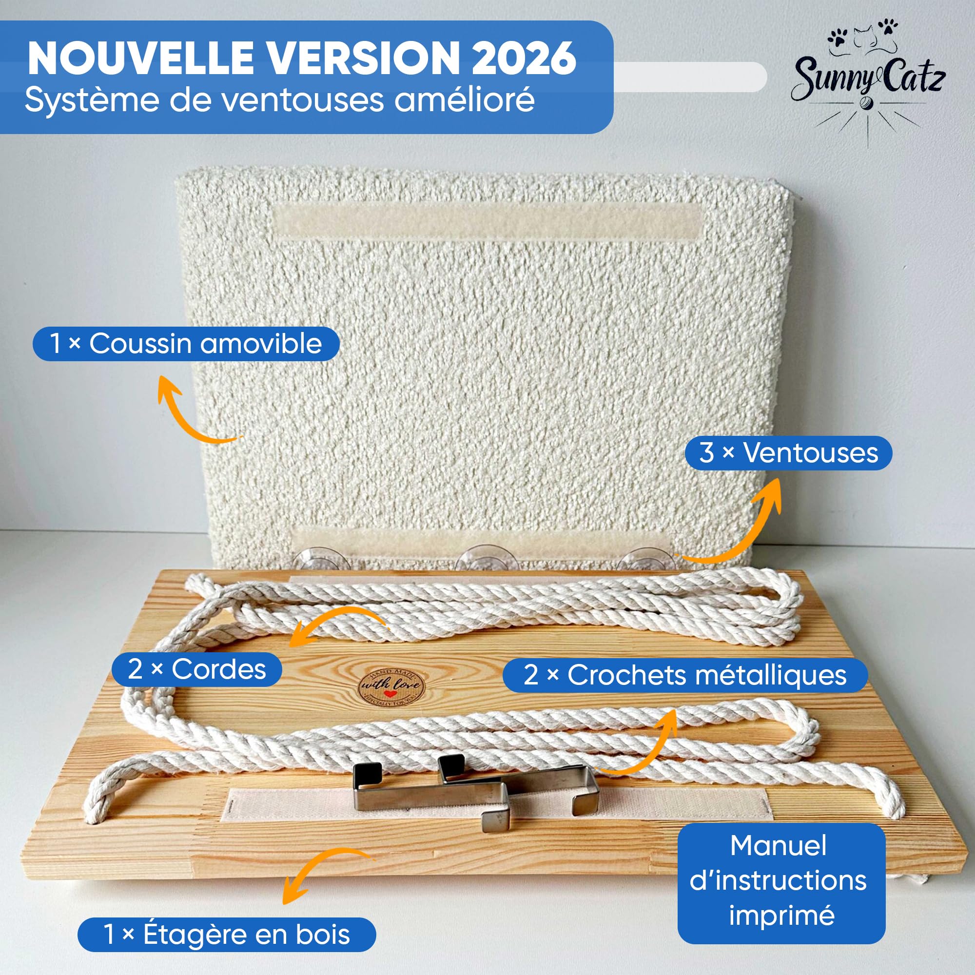 Hamac Chat Fenetre | Hamac Fenetre Chat Robuste et Ventouses Solides avec Panier Chats Moelleux | Lit Chats Interieur | Cat Bed | Table Suspendue Balcon 18 kg (49x29 cm) Coussin avec Housse Lavable