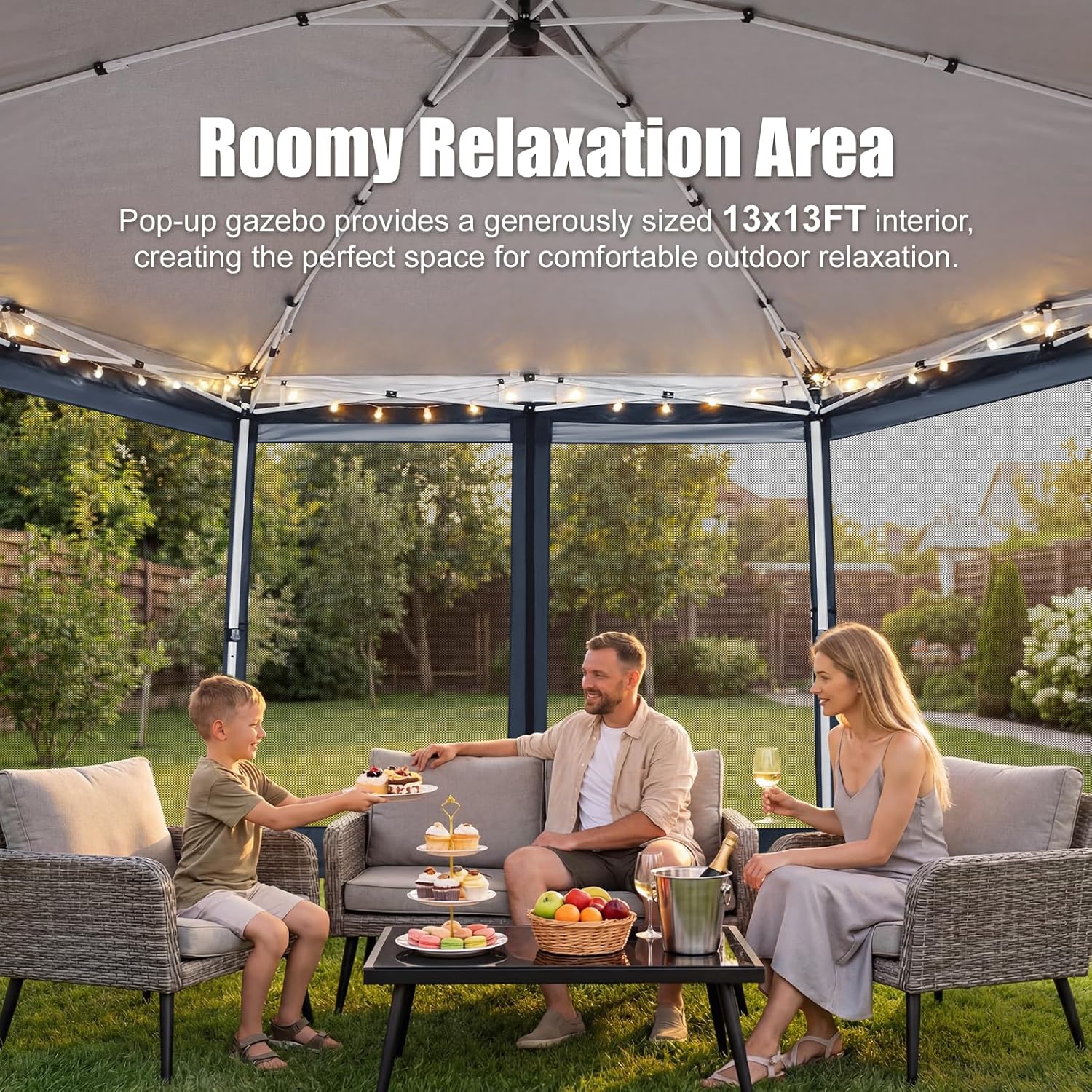 COBIZI 13x13 Pop Up Gazebo Tent with Mosquito Netting, Gazebos on Clearance, Hexagonal Outdoor Canopy Shelter, Patented Center Lock 6-Sided Portable Gazebos, Pop Up Canopy Tent for Backyard, Gray