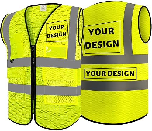 Miniatura 10 de Chalecos de seguridad con logotipo personalizado, chaleco reflectante clase 2 ANSI con bolsillos cremallera alta visibilidad construcción uniforme